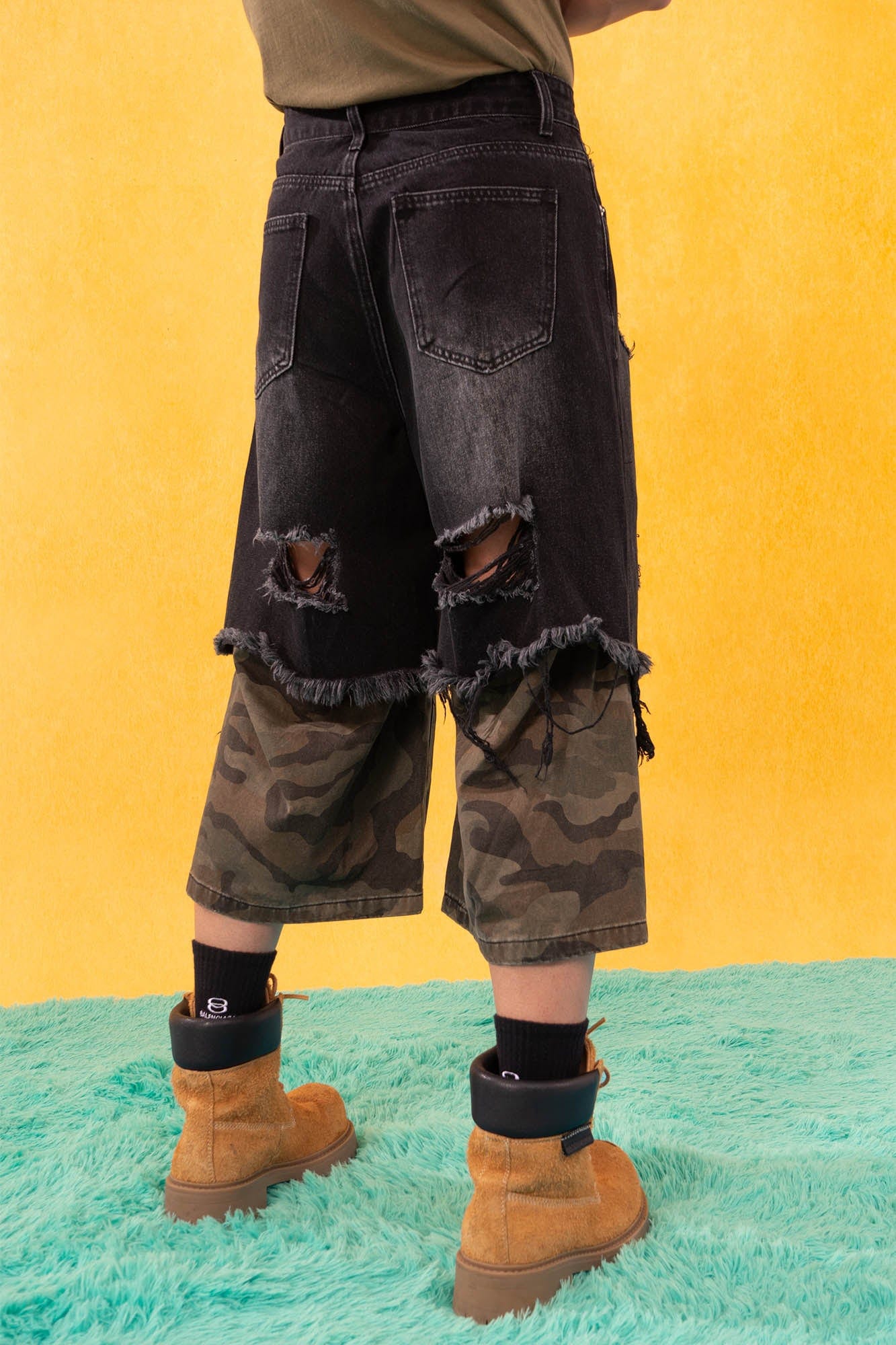 CLP Distressed Layered Camo Cargo Shorts, premium urban and streetwear designers apparel on PROJECTISR.com, CLP