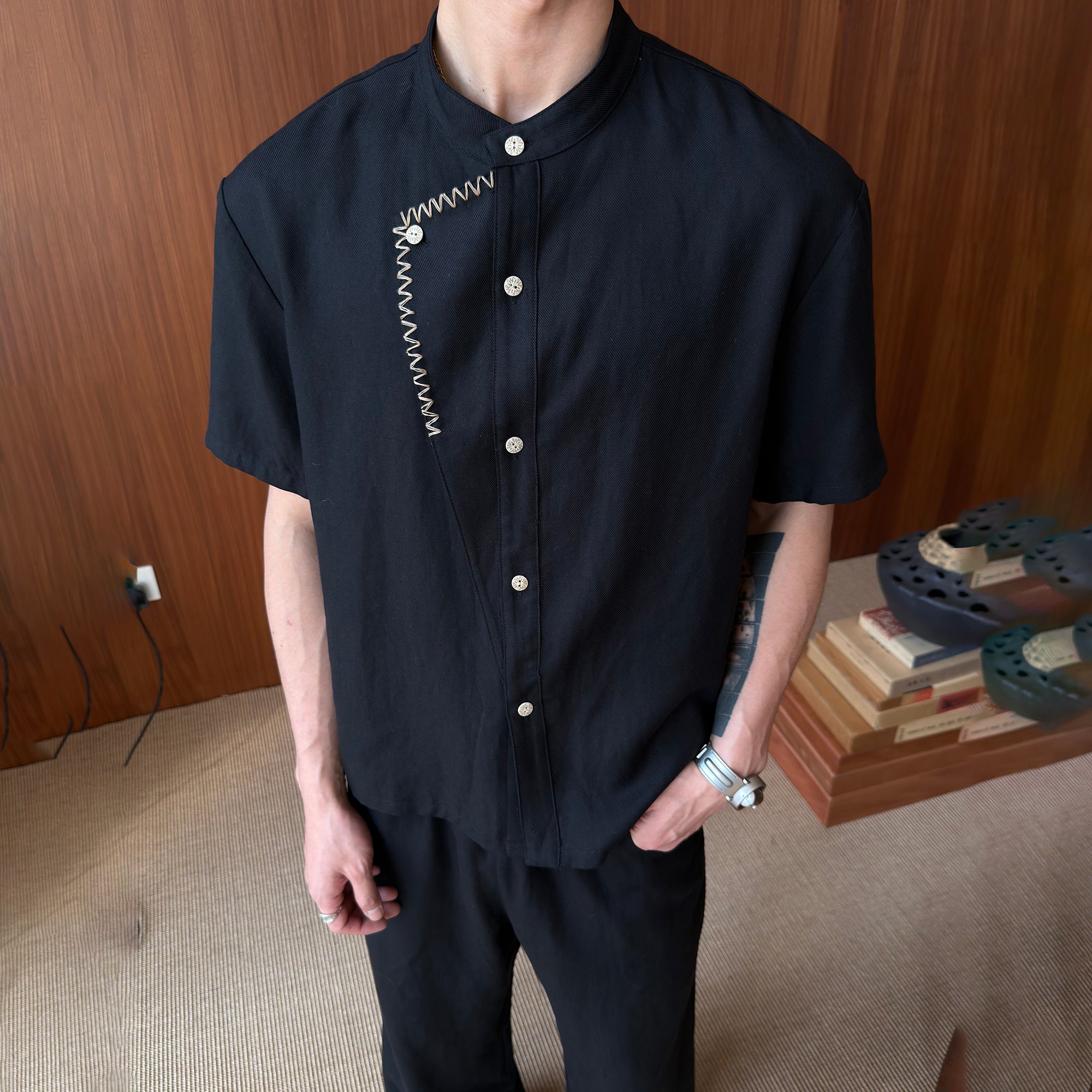 KREATE Stitched Faux-Placket Short Sleeve Shirt, premium urban and streetwear designers apparel on PROJECTISR.com, KREATE