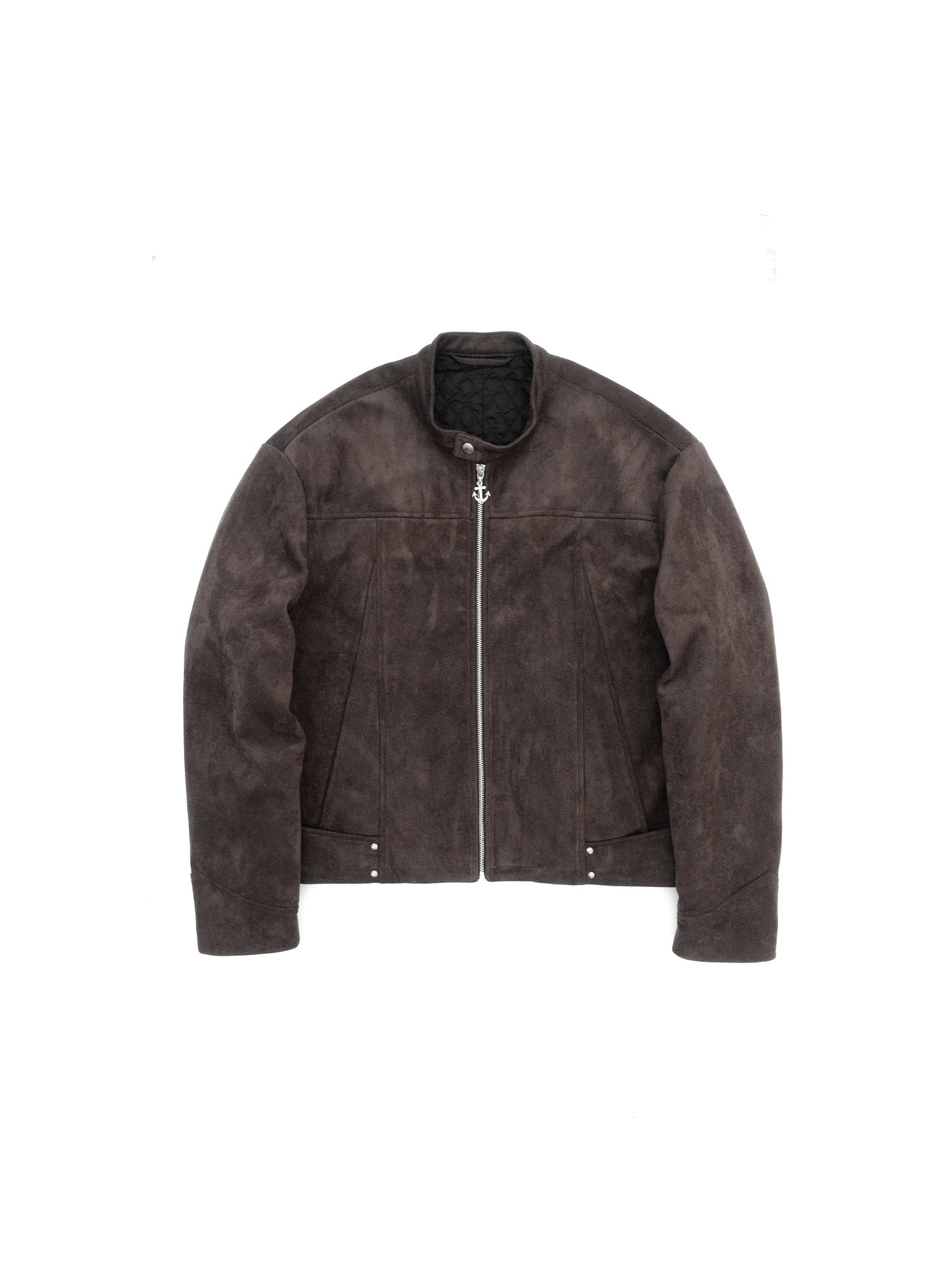 IN EXISTENCE Paneled Faux Suede Rivet Biker Jacket