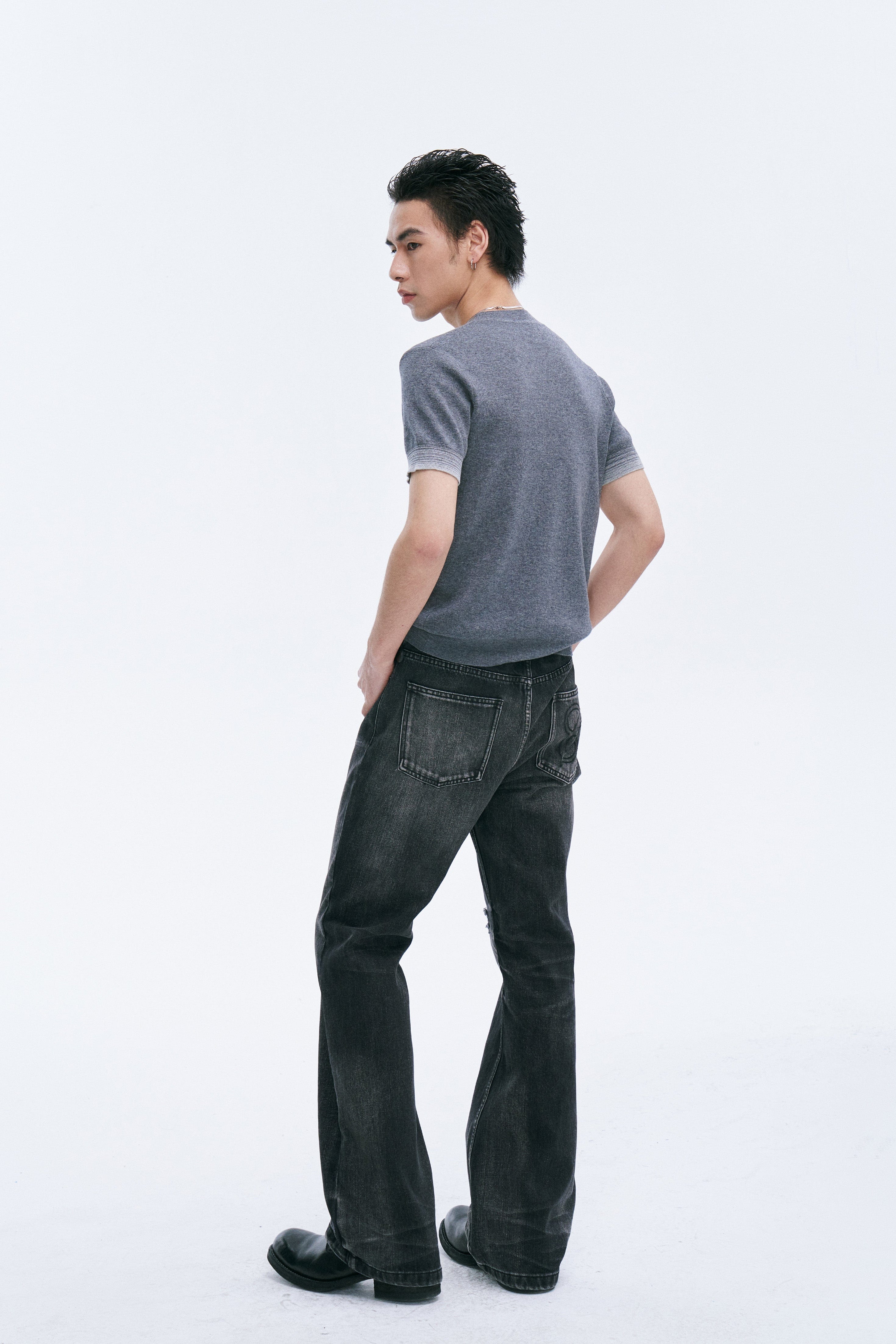 CATSSTAC Whisker Washed Frayed Straight-Leg Jeans, premium urban and streetwear designers apparel on PROJECTISR.com, CATSSTAC