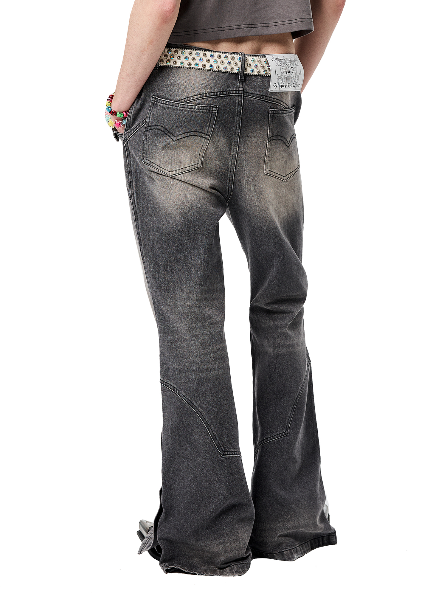 ERISSTOFF Washed Detachable Flared Jeans Gray