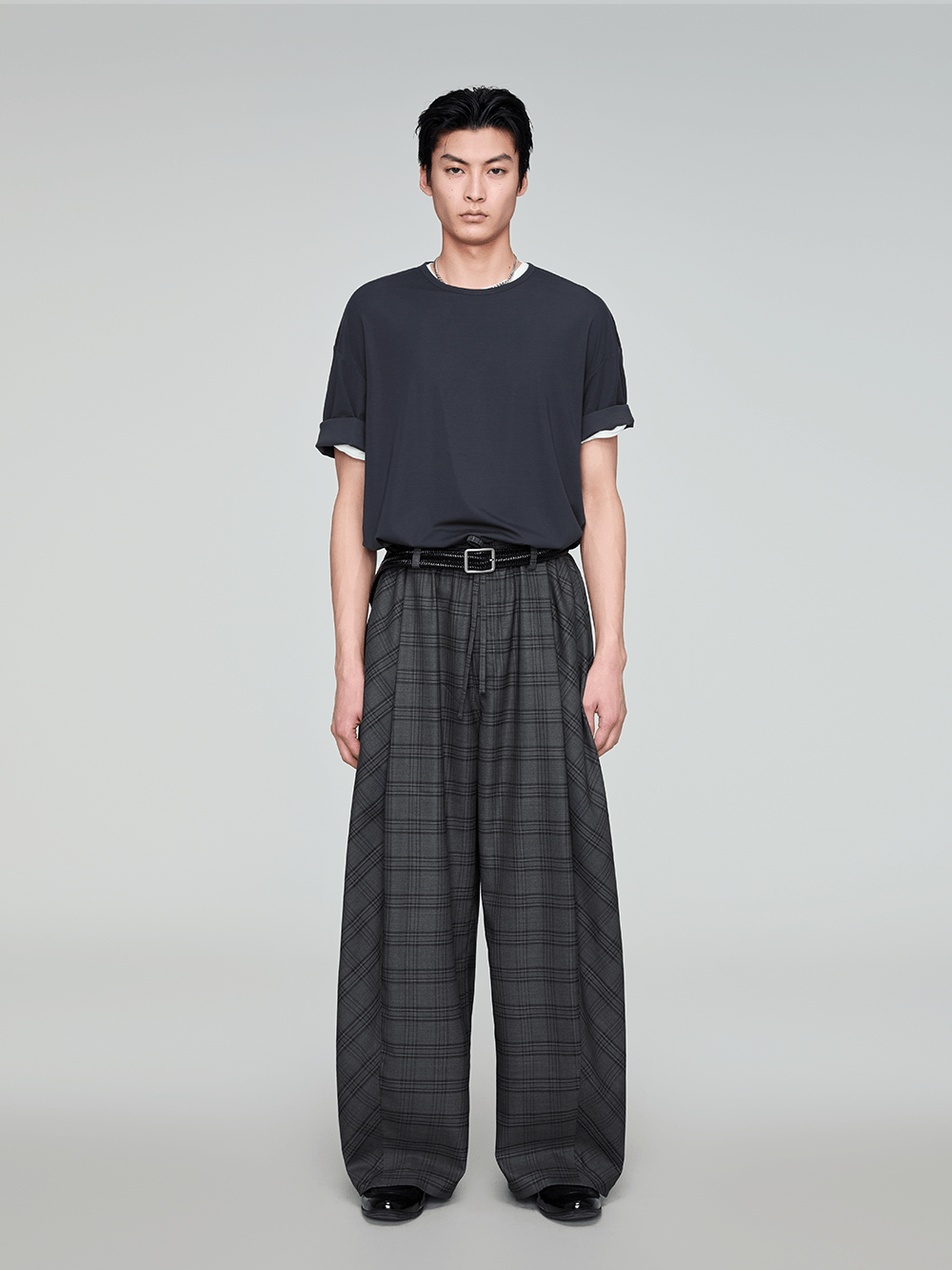 OPICLOTH Retro Paneled Plaid Drawstring Oversized Pants, premium urban and streetwear designers apparel on PROJECTISR.com, OPICLOTH
