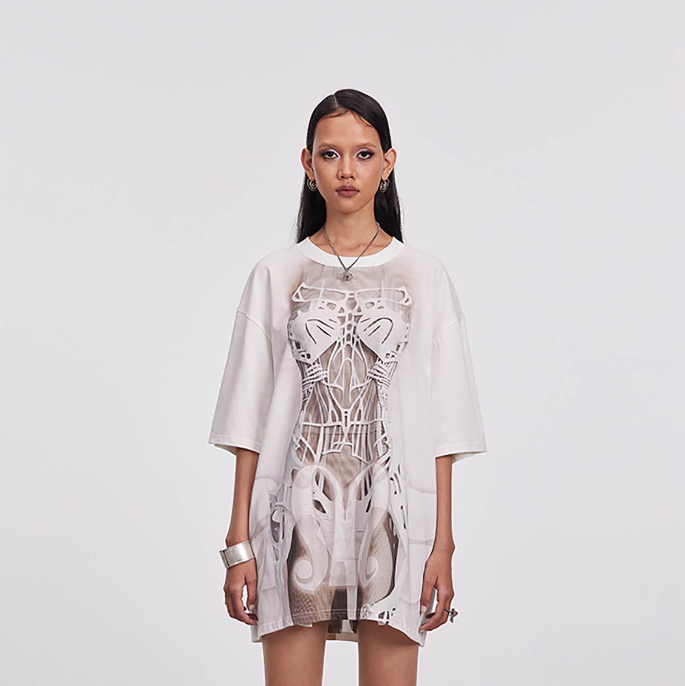 corset t shirt dress DAMAGE ASIA Skeleton Full-Print T-Shirt US Sizes:10.5 Women's Cavosen V Neck Dresses eye closure Bonnet Girl
