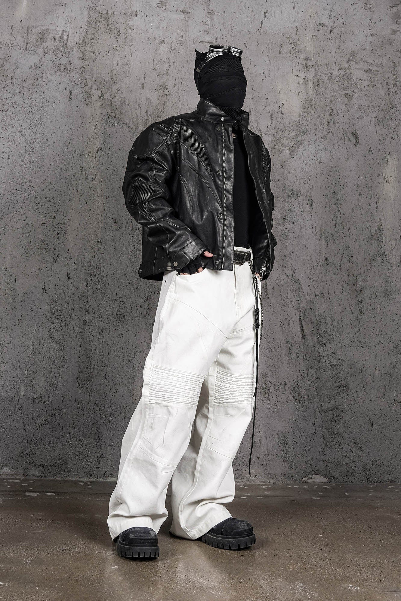 UNDERWATER Infernal Gaze Crinkled Waxed Wide-Leg Pants White, premium urban and streetwear designers apparel on PROJECTISR.com, UNDERWATER