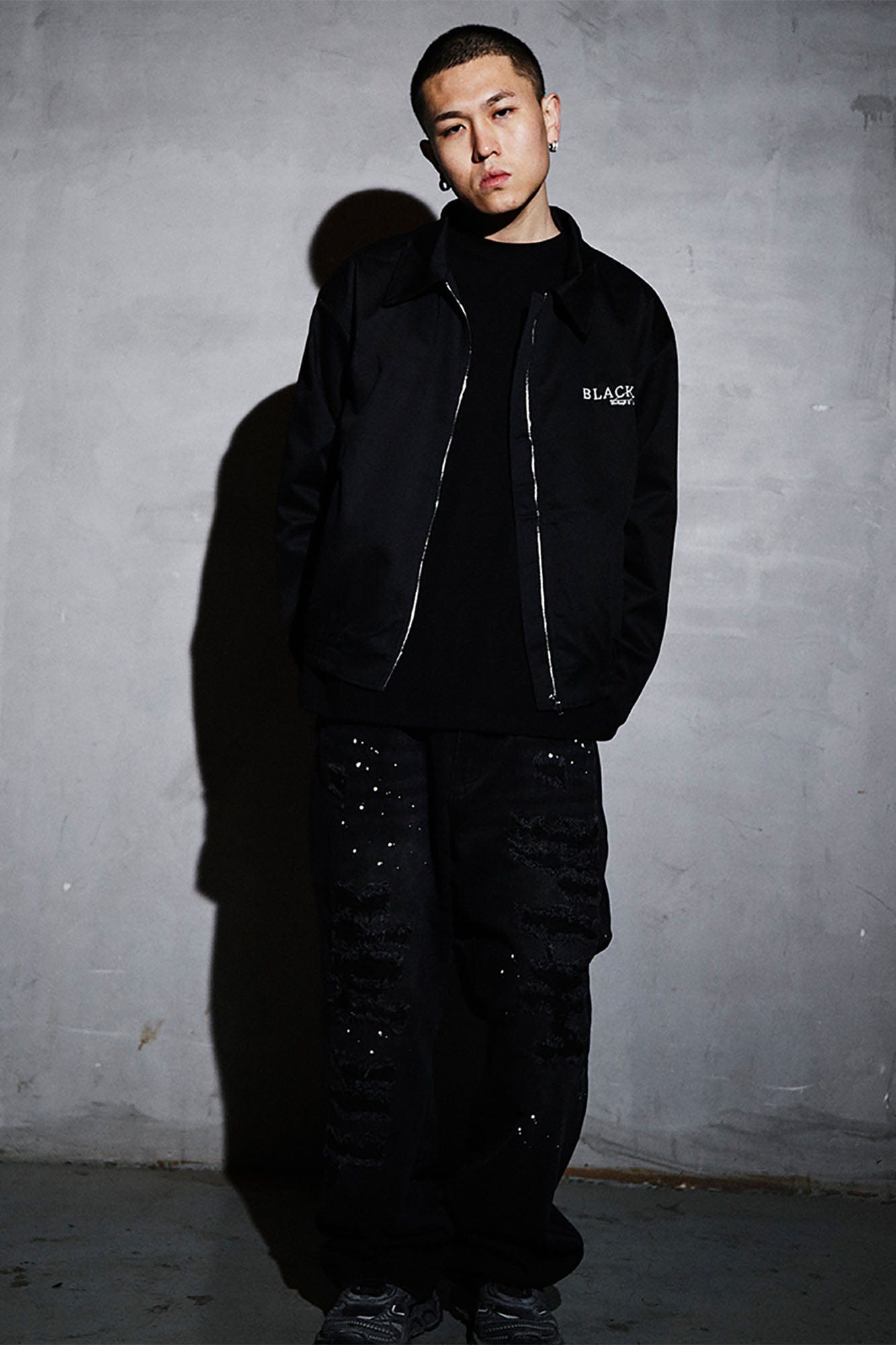 BLACK8MOB Ripped Splatter Straight-Leg Jeans, premium urban and streetwear designers apparel on PROJECTISR.com, BLACK8MOB