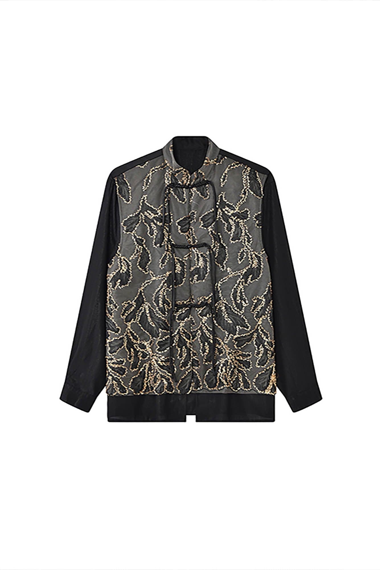 JIECHI Embroidered Metallic Jacquard Frog Button Shirt, premium urban and streetwear designers apparel on PROJECTISR.com, JIECHI