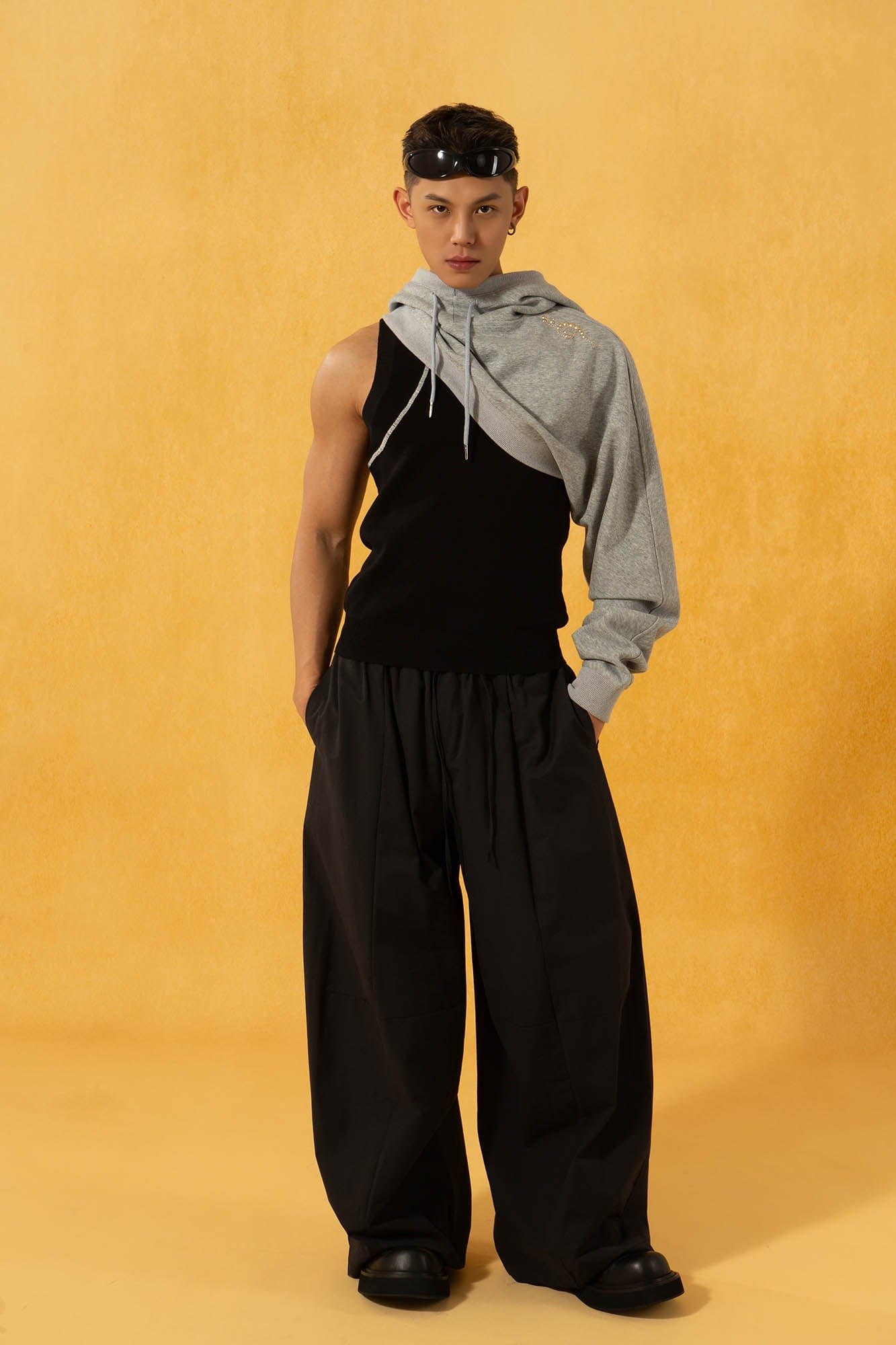 CLP Spliced Pleated Drawstring Wide-Leg Pants, premium urban and streetwear designers apparel on PROJECTISR.com, CLP