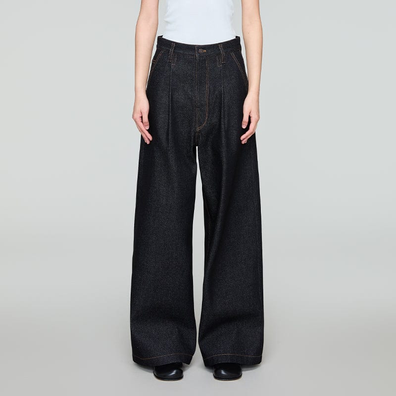 OPICLOTH Retro Washed Pleated Wide-Leg Jeans, premium urban and streetwear designers apparel on PROJECTISR.com, OPICLOTH