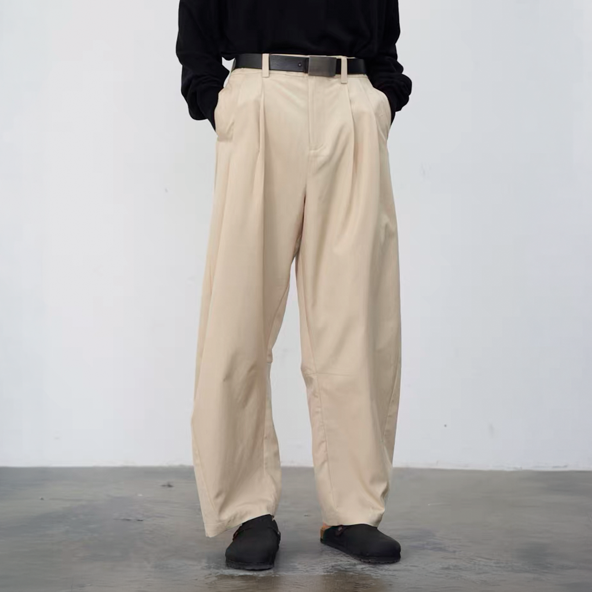 GRAINMUSTARD Retro Pleated High-Waist Wide-Leg Trousers, premium urban and streetwear designers apparel on PROJECTISR.com, GRAINMUSTARD