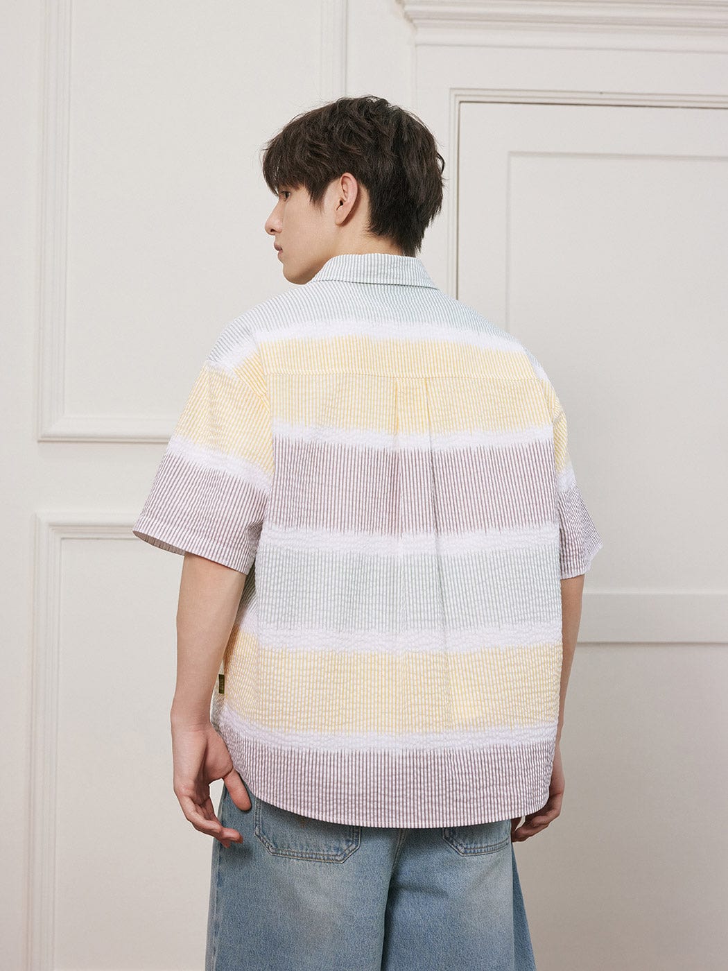 CONKLAB Coconut Tree Stripes Seersucker Half Shirt, premium urban and streetwear designers apparel on PROJECTISR.com, Conklab