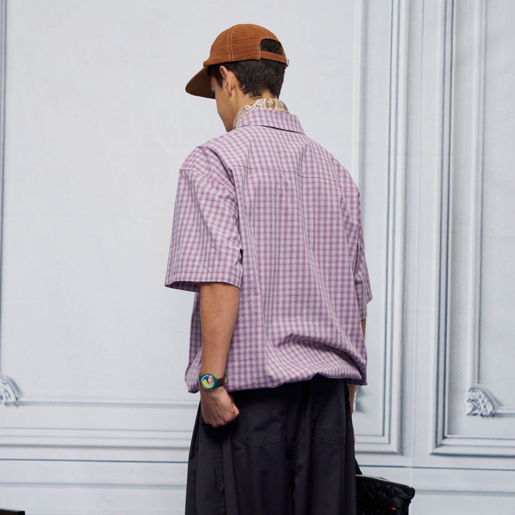 UNLIMITED MOTE Drawstring Hem Plaid Peter Pan Collar Half Shirt, premium urban and streetwear designers apparel on PROJECTISR.com, UNLIMITED MOTE