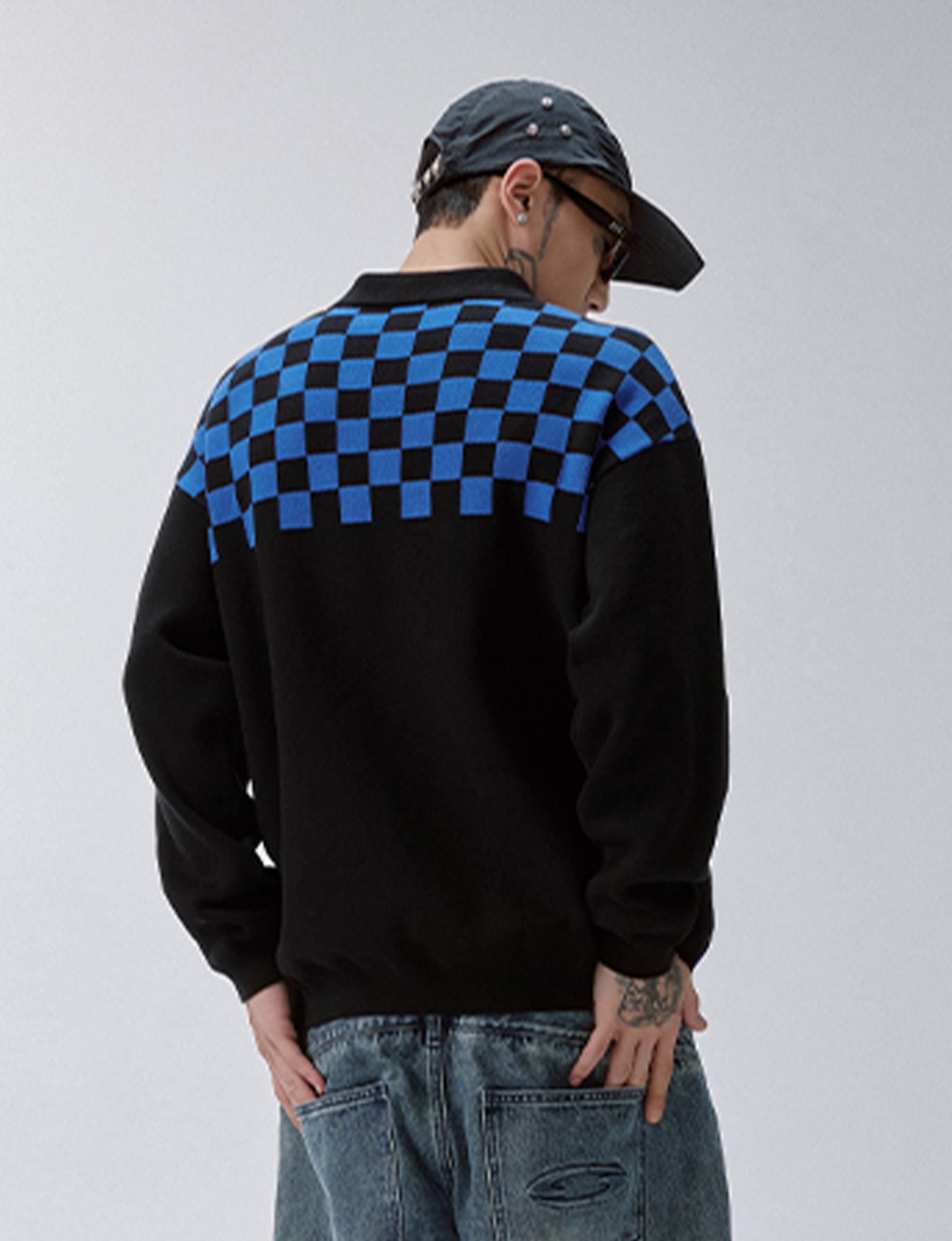 F2CE Slogan Contrast Checkerboard Jacquard Knit Polo