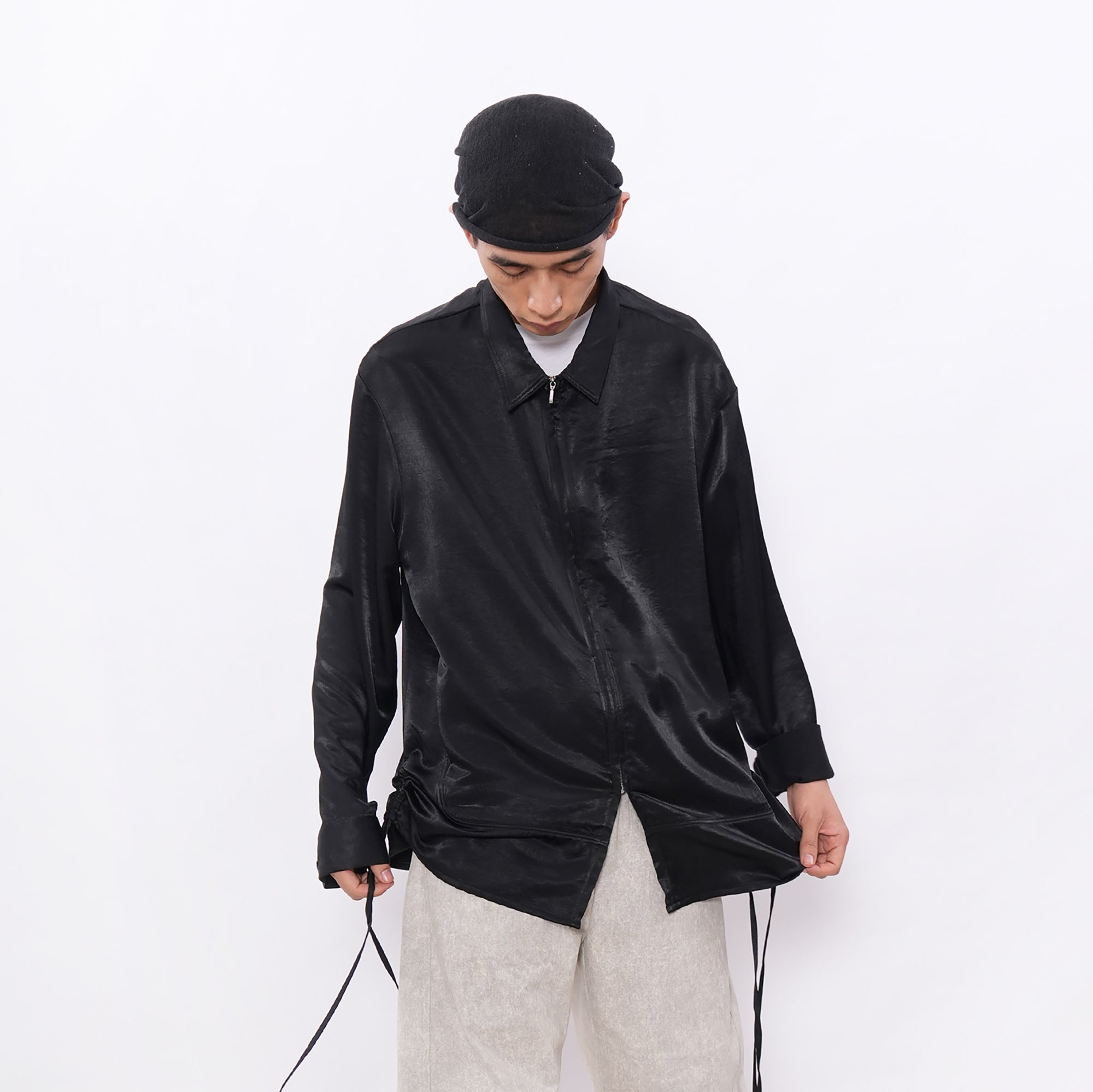 7440 37 1 Satin-Sheen Side-Drawstring Zip Shirt, premium urban and streetwear designers apparel on PROJECTISR.com, 7440 37 1