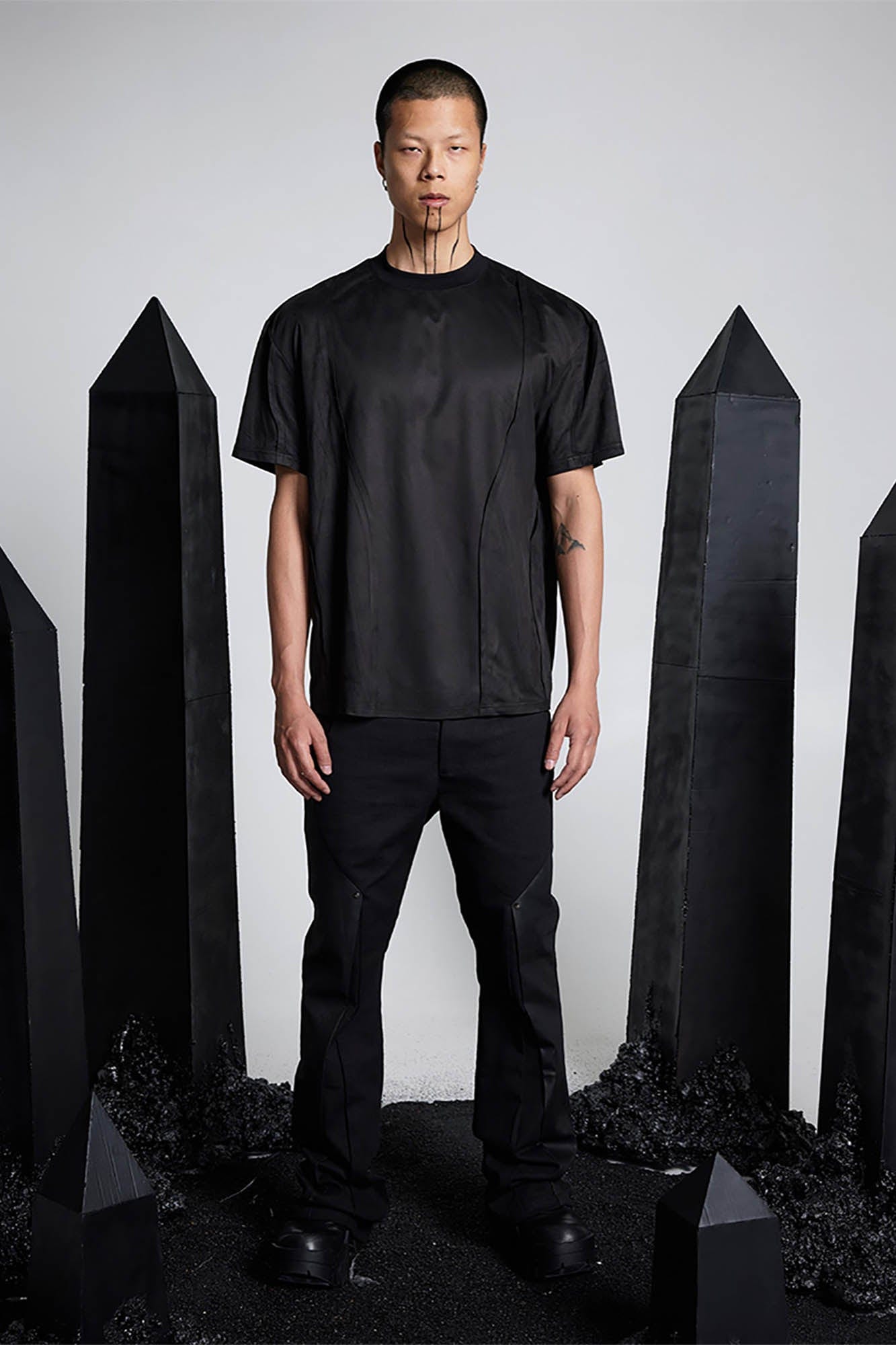 SSIN7 Suede Arc Spliced T-Shirt, premium urban and streetwear designers apparel on PROJECTISR.com, SSIN7