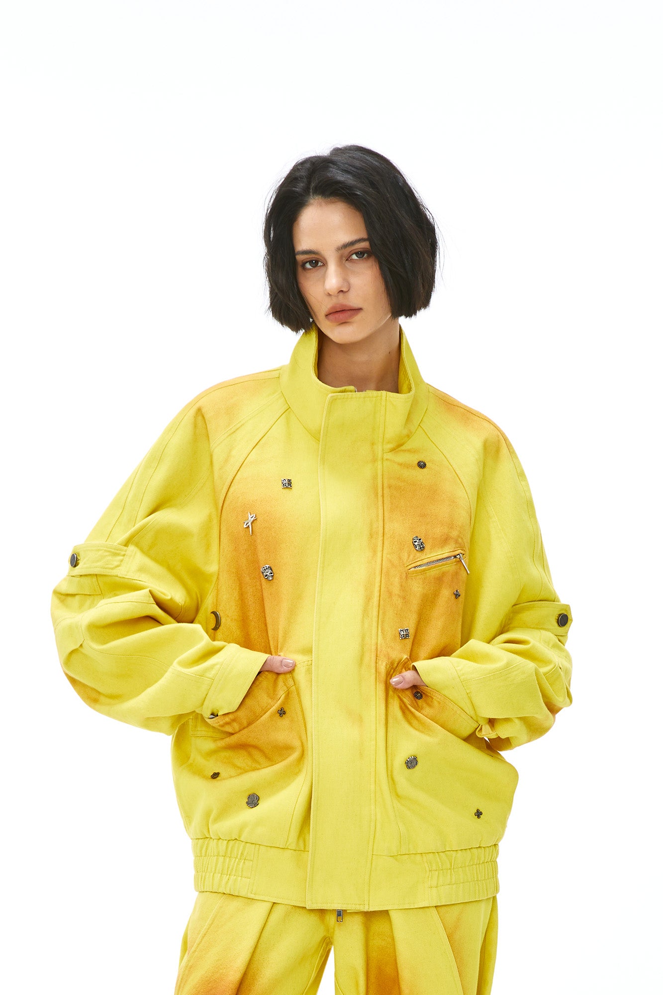 VANN VALRENCE Studded Gradient Stand Collar Oversized Jacket, premium urban and streetwear designers apparel on PROJECTISR.com, VANN VALRENCE