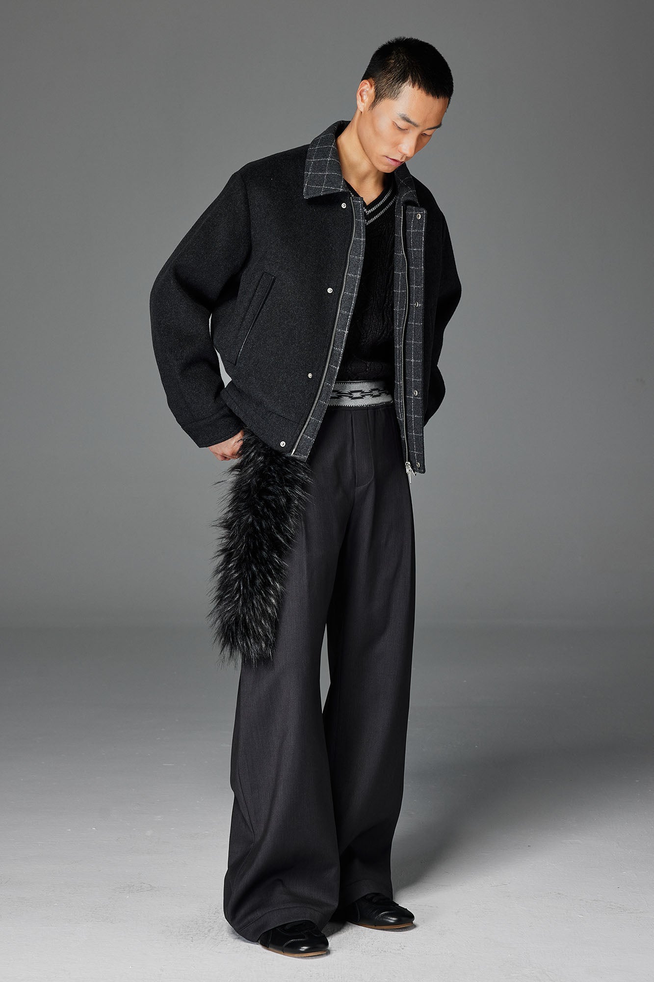 CATSSTAC Wool-Blend Plaid-Collar Bomber Jacket