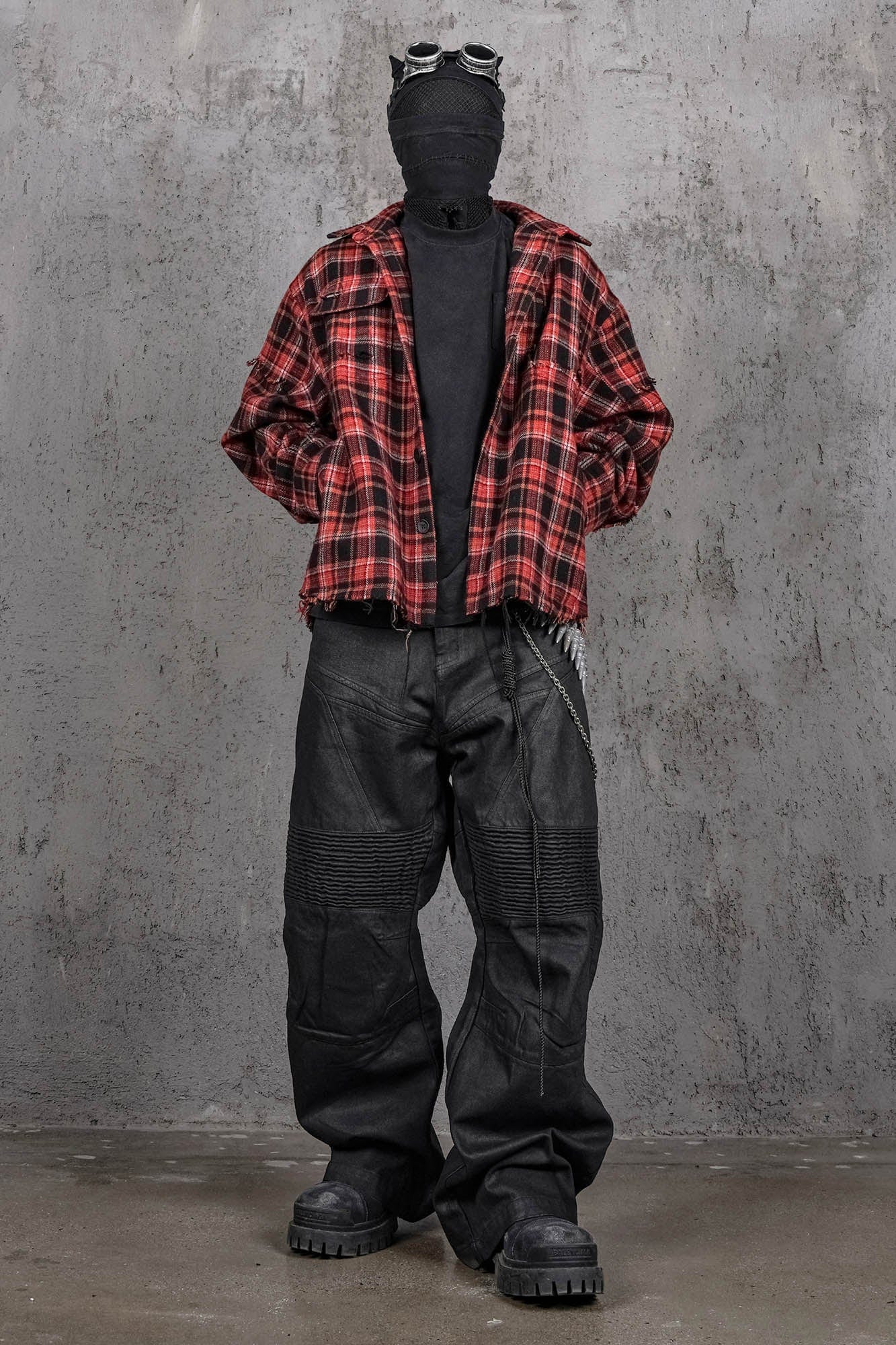 UNDERWATER Crimson Ruin Distressed Plaid Shirt Jacket, premium urban and streetwear designers apparel on PROJECTISR.com, UNDERWATER