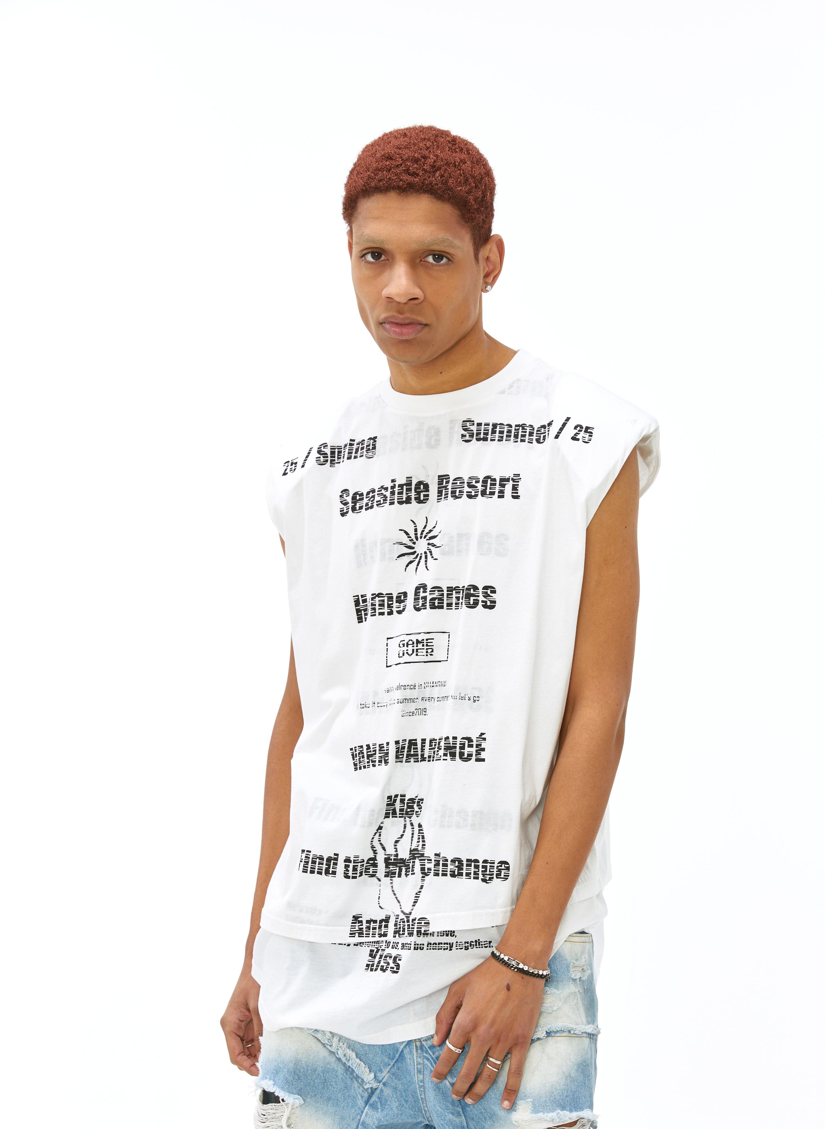 VANN VALRENCE Statement Padded Cotton Sleeveless Tee