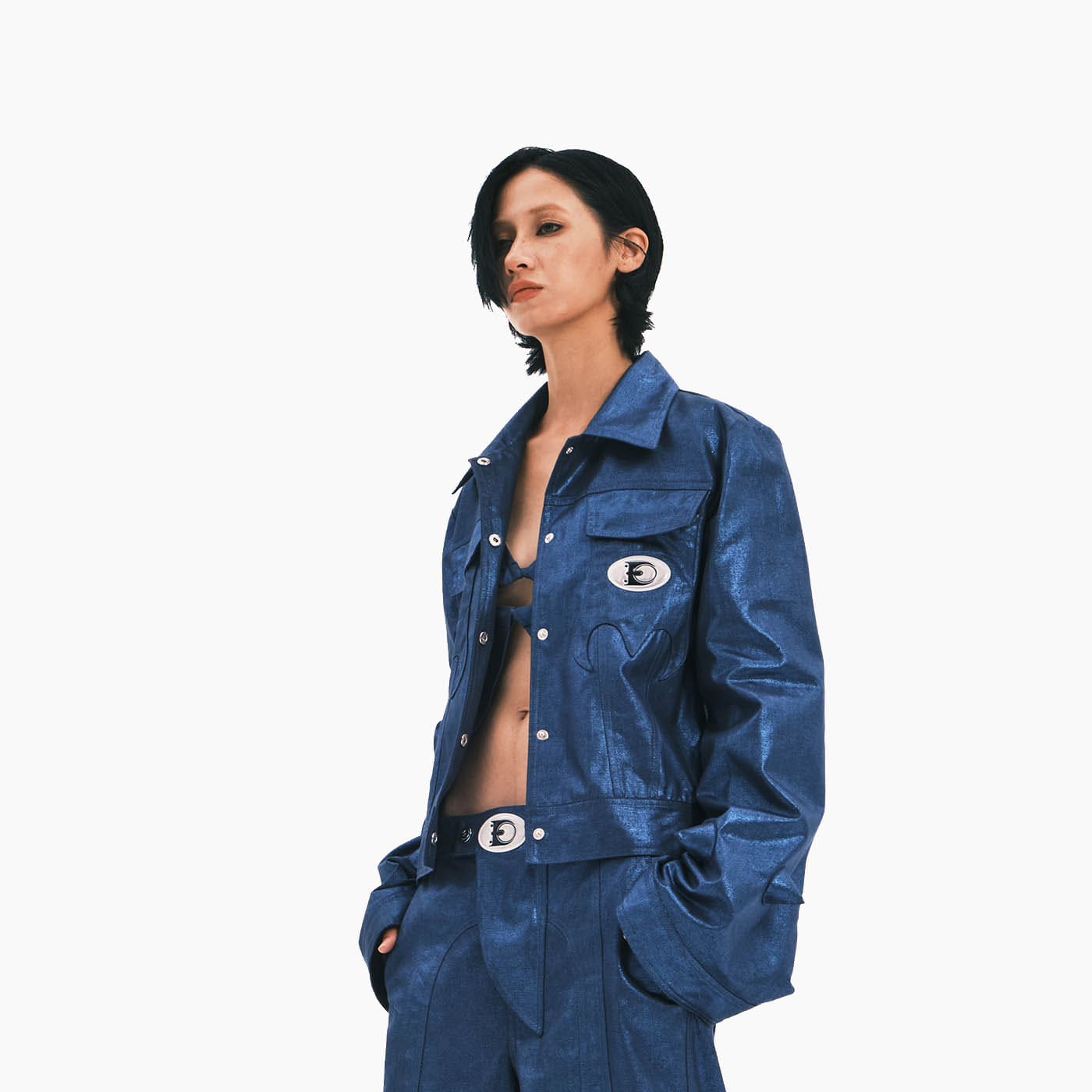 EMBRYO Metallic Sheen Embossed Spiked Sleeve Jacket, premium urban and streetwear designers apparel on PROJECTISR.com, EMBRYO