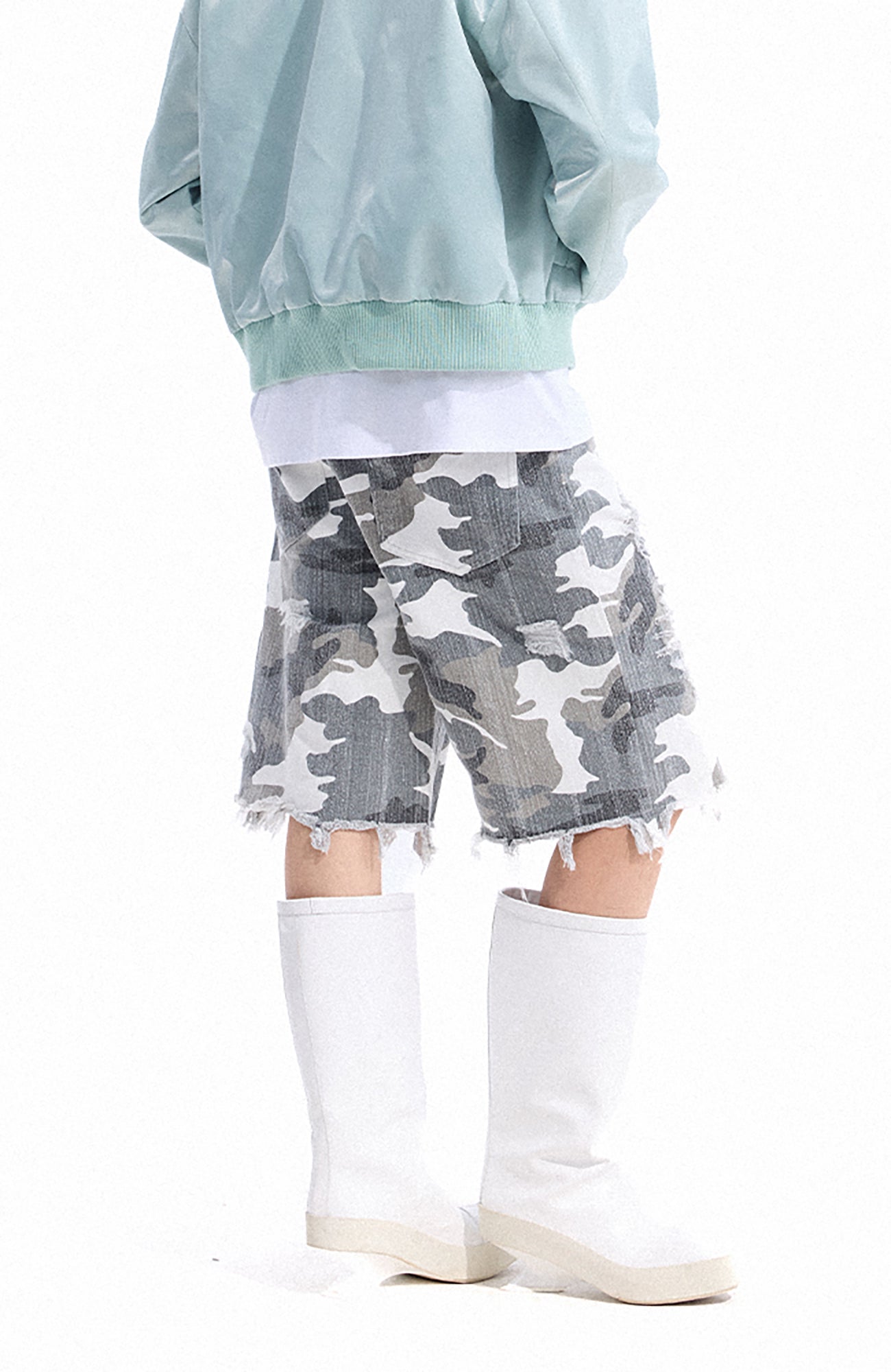 DREAM BAND Camo Distressed Denim Shorts