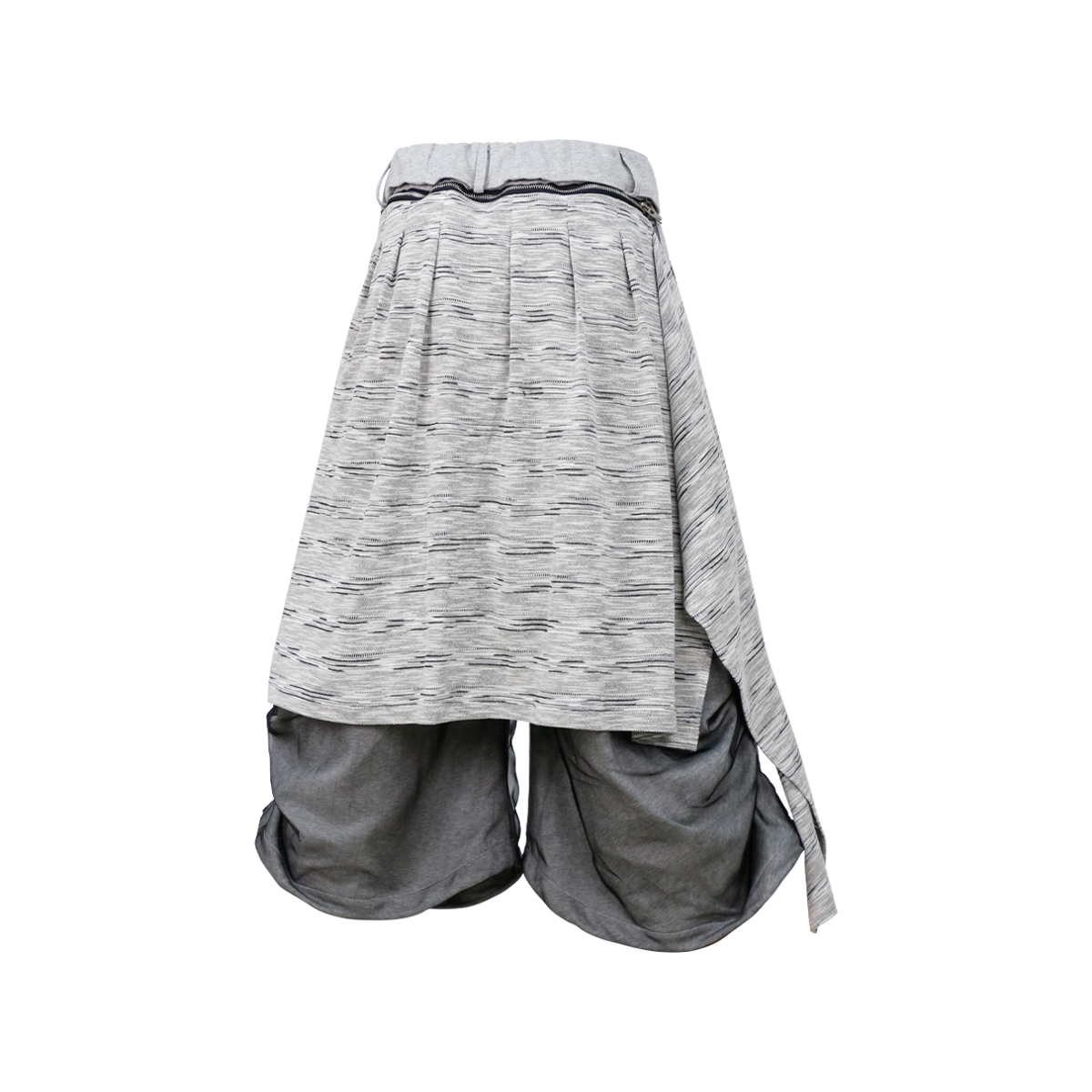 RELABEL Detachable Striped Drape Ruched Oversized Shorts Gray, premium urban and streetwear designers apparel on PROJECTISR.com, RELABEL