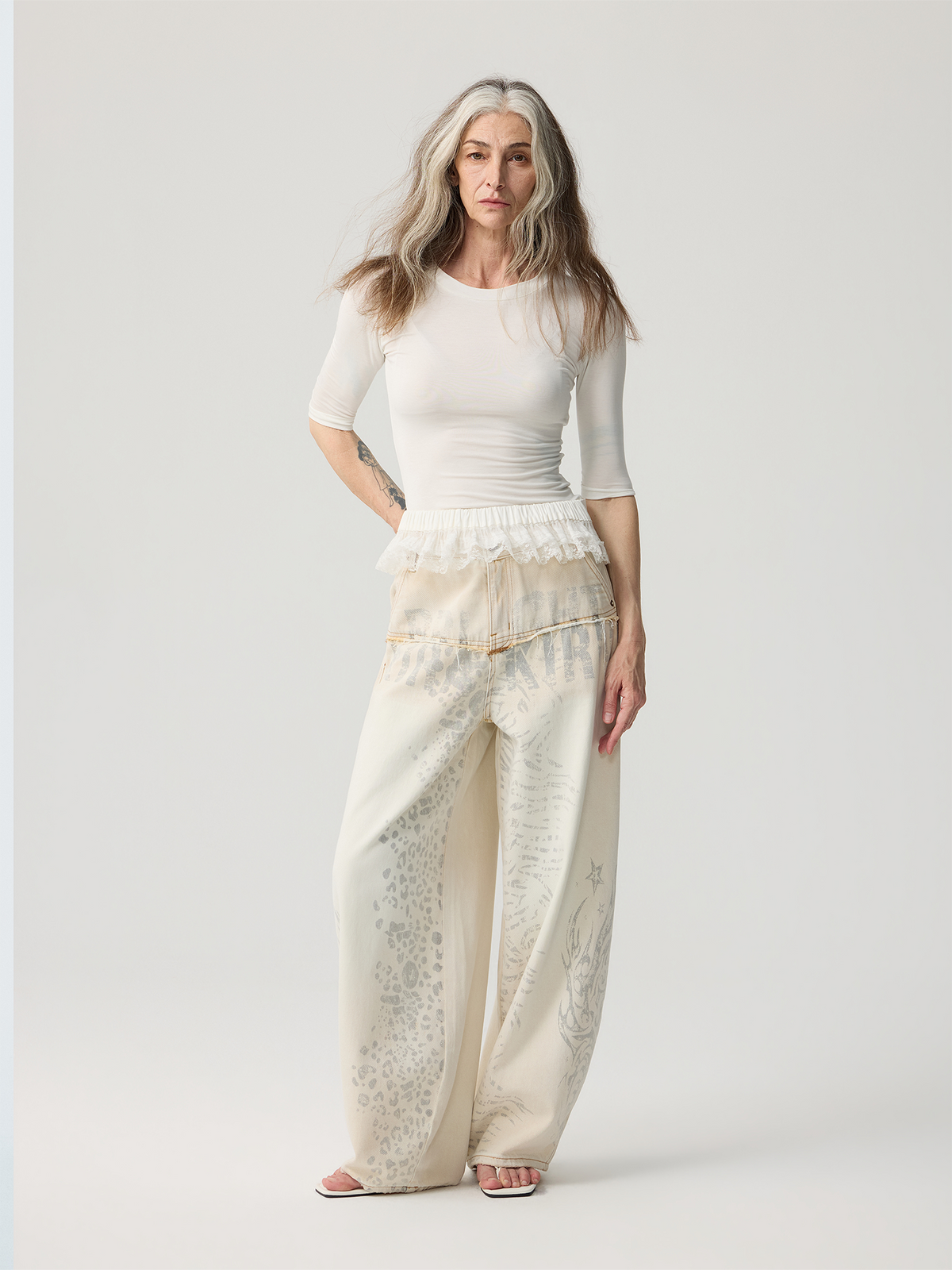 HAHAHA Wide-Leg Silver Leopard Jeans