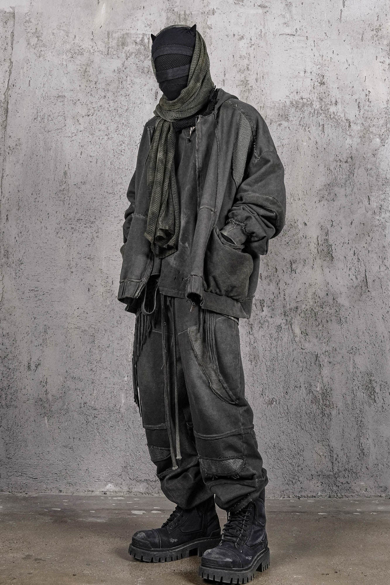 UNDERWATER Distressed Demon Clad Deconstructed Pants, premium urban and streetwear designers apparel on PROJECTISR.com, UNDERWATER