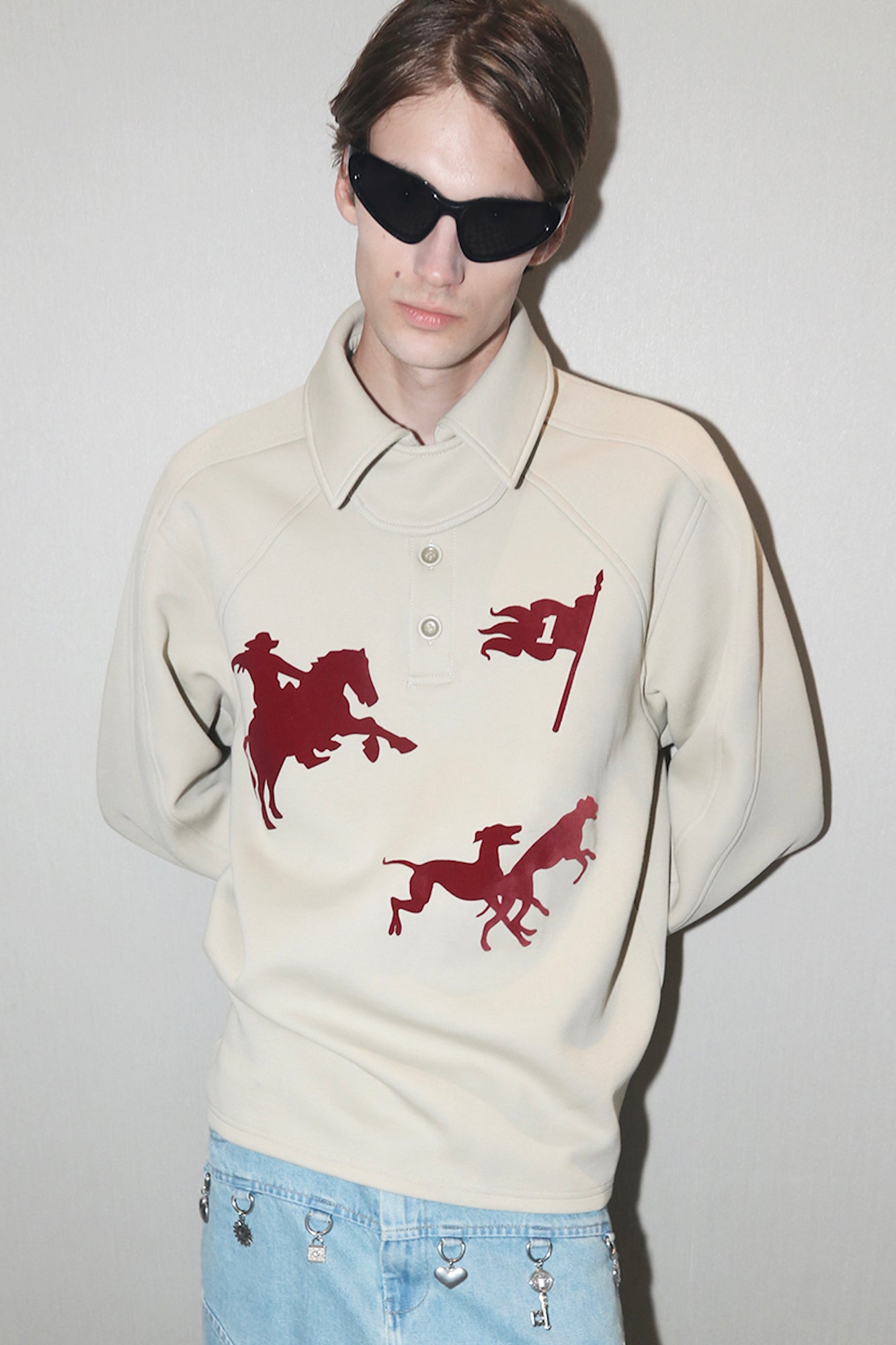 ASSEEN Cowboy Graphic Polo Sweatshirt