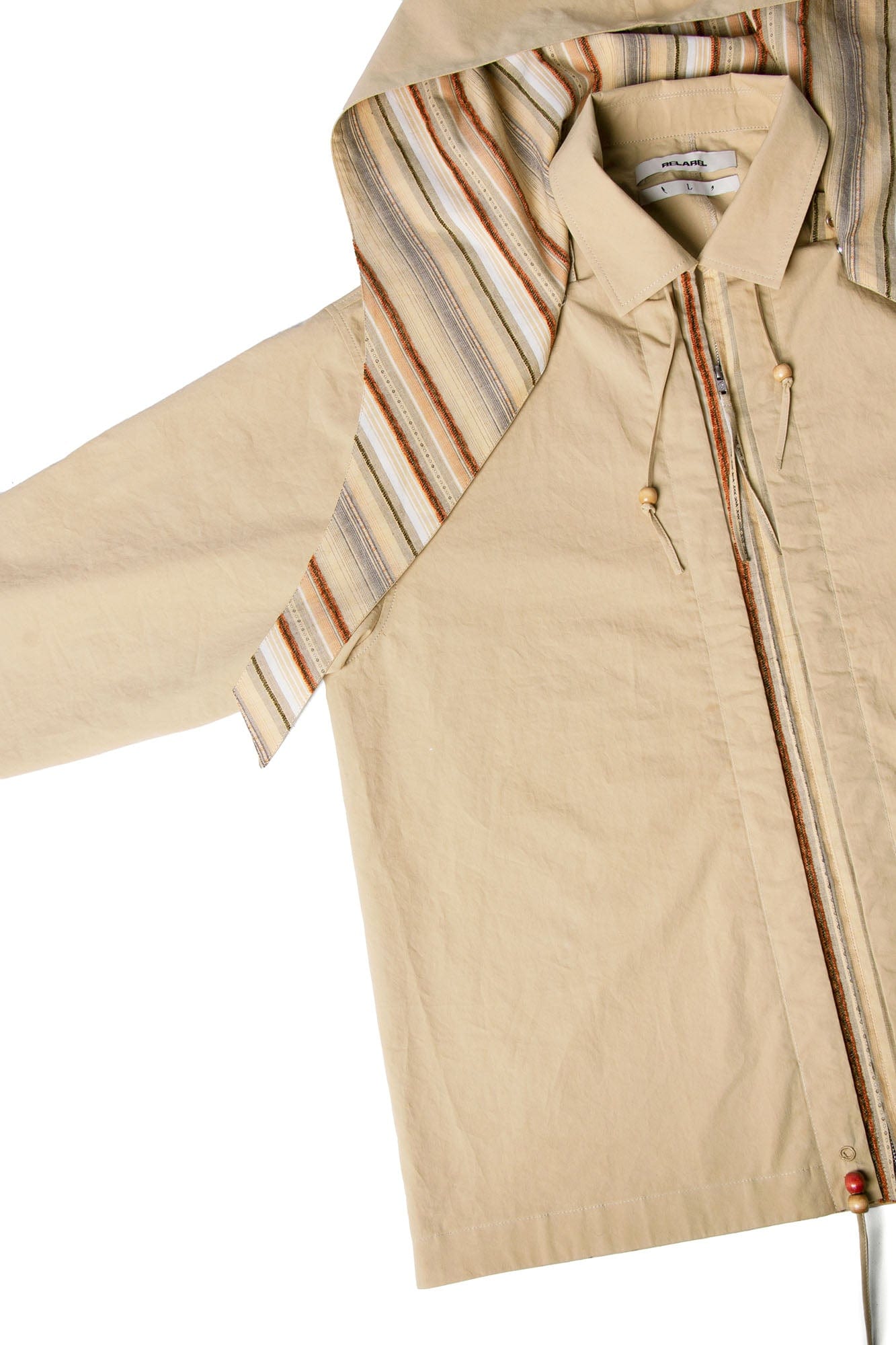 RELABEL Detachable Hood Beaded Ruched Shirt Brown, premium urban and streetwear designers apparel on PROJECTISR.com, RELABEL