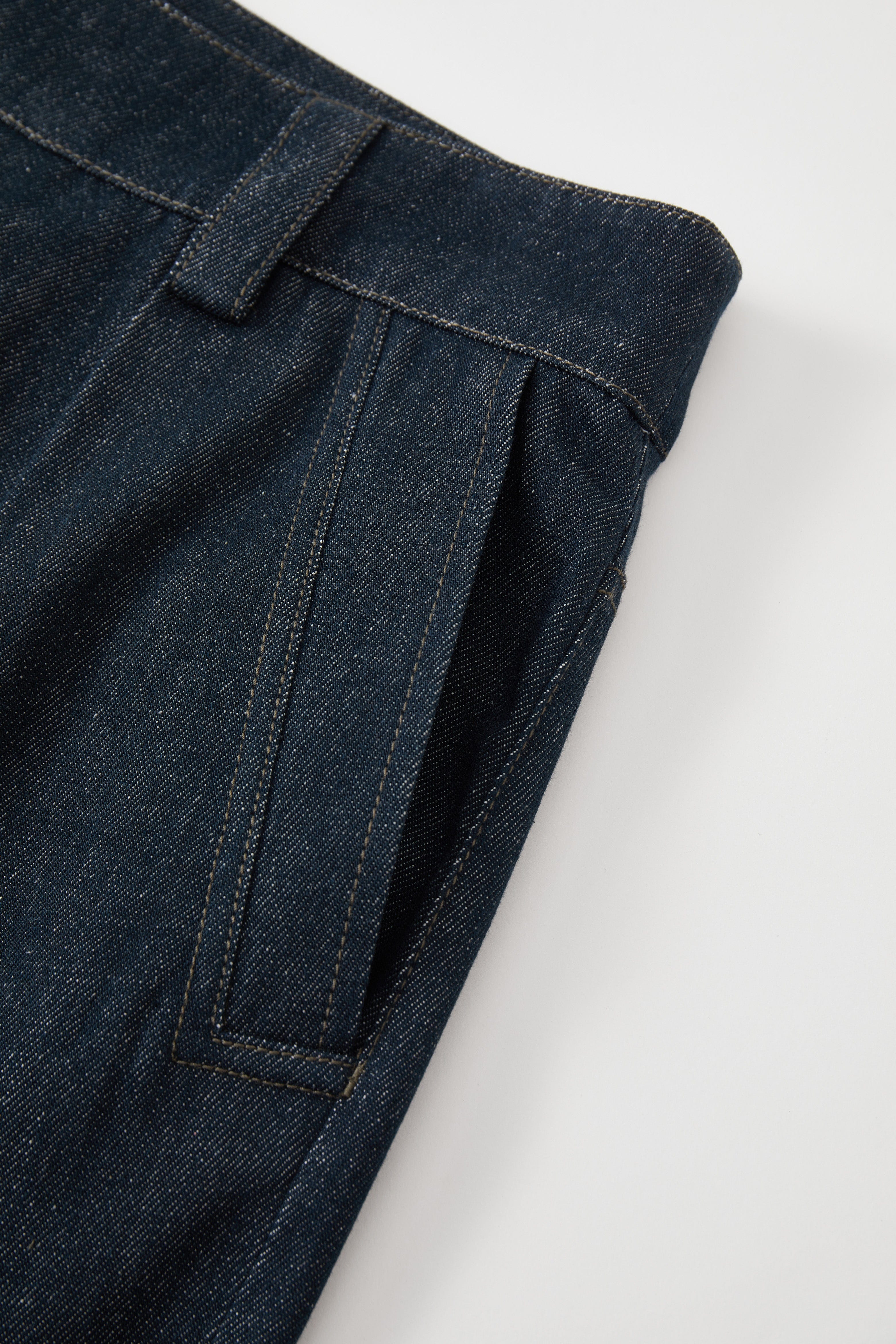 OPICLOTH Washed Asymmetric Fly Pleated Denim Shorts, premium urban and streetwear designers apparel on PROJECTISR.com, OPICLOTH