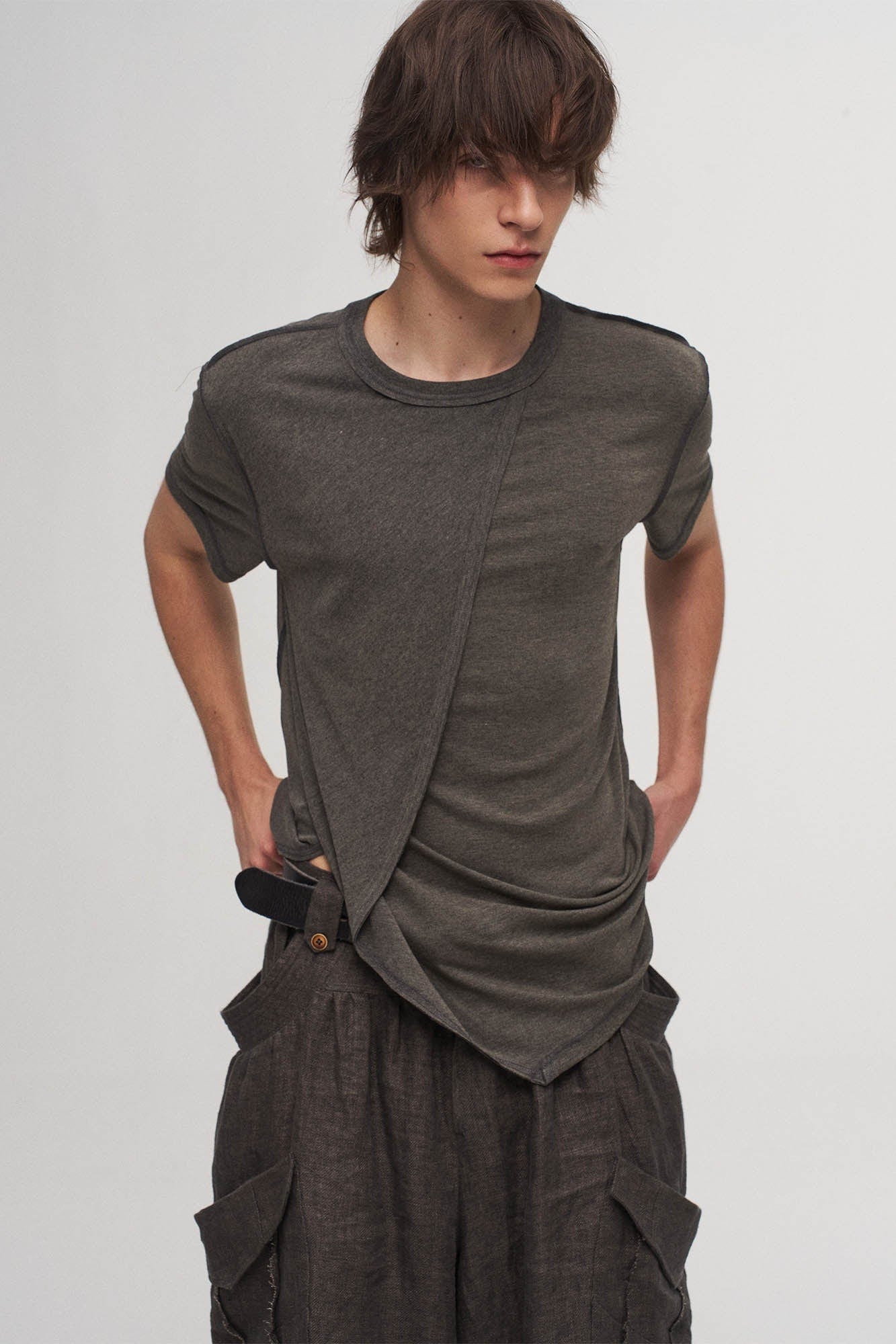 ILNya Nieternite Nifutur Asymmetrical Layered Spliced T-Shirt, premium urban and streetwear designers apparel on PROJECTISR.com, ILNya Nieternite Nifutur