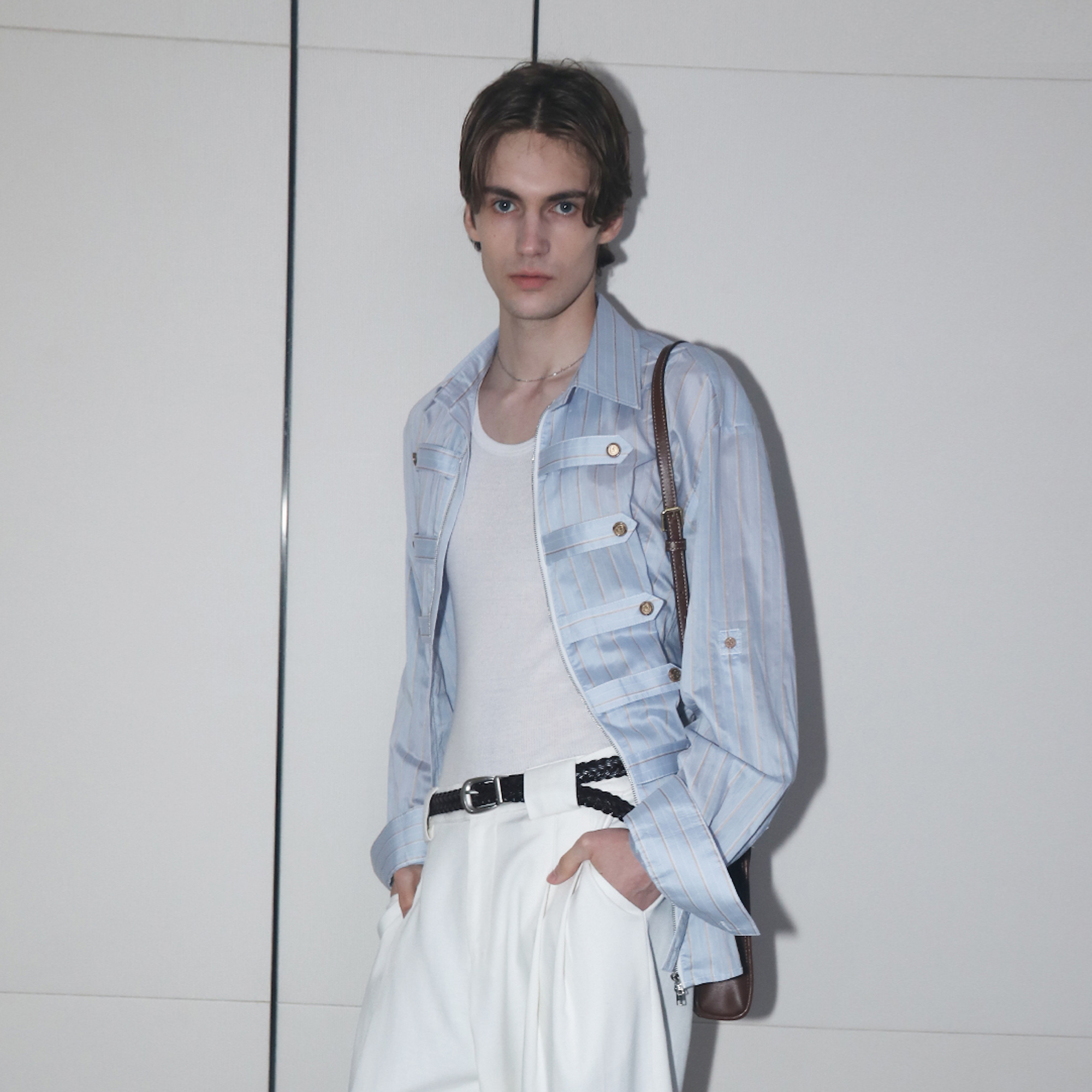 ASSEEN Metallic Thread Coin Button Shirt