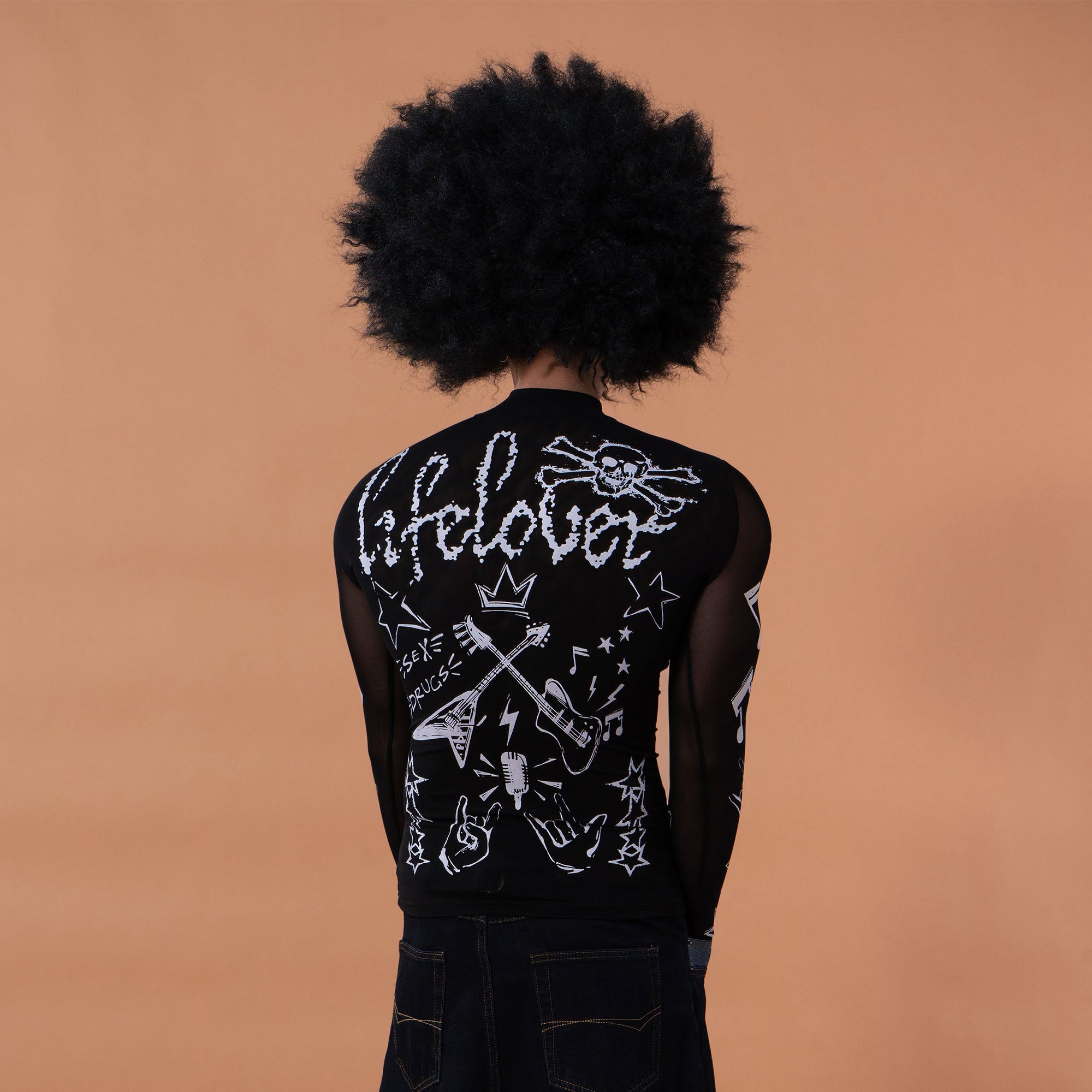 CLP Full-Print Graffiti Mesh Long-Sleeve Tee, premium urban and streetwear designers apparel on PROJECTISR.com, CLP