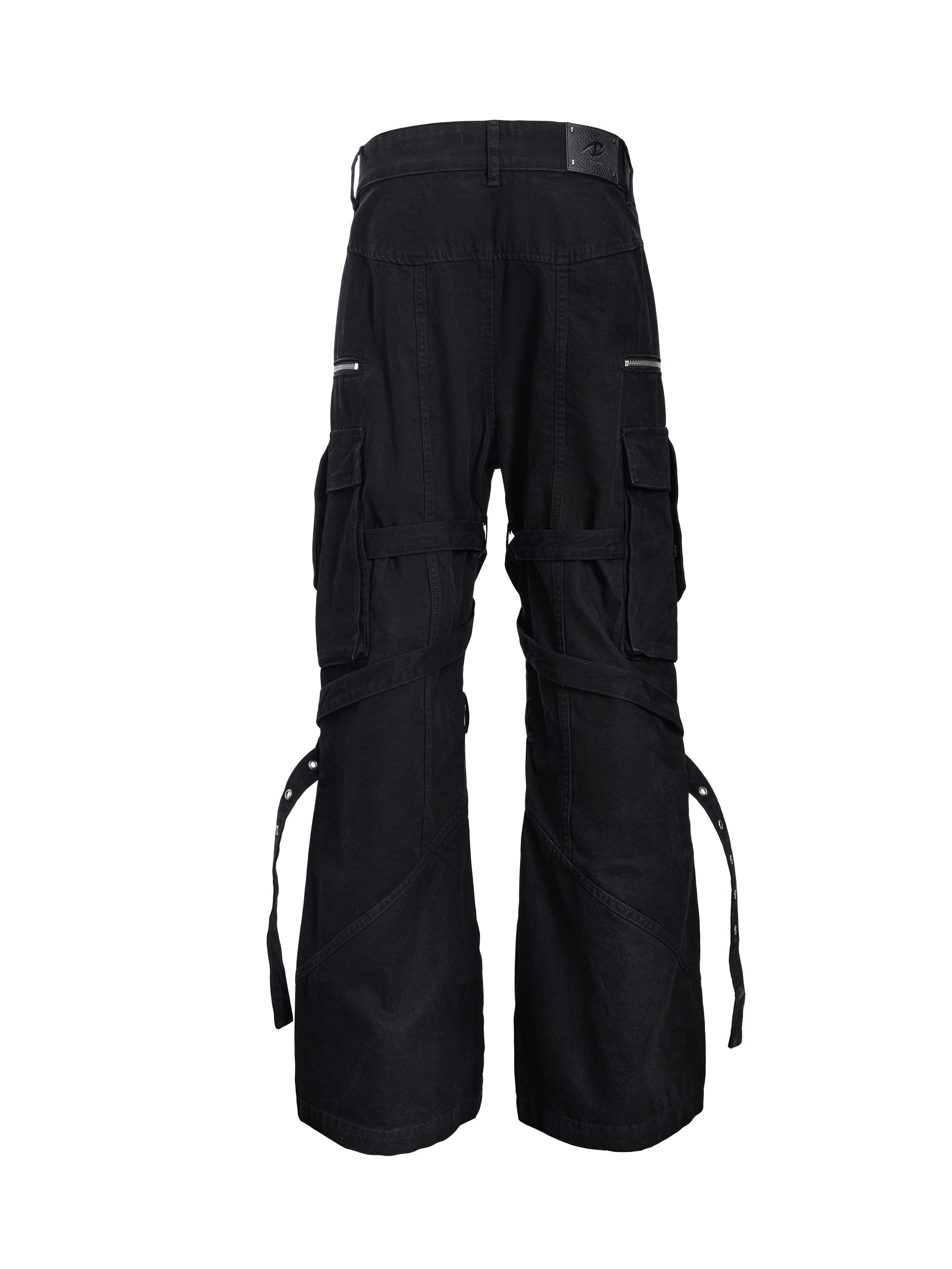 CATSSTAC Strap-Wrapped Spliced Cargo Pants, premium urban and streetwear designers apparel on PROJECTISR.com, CATSSTAC