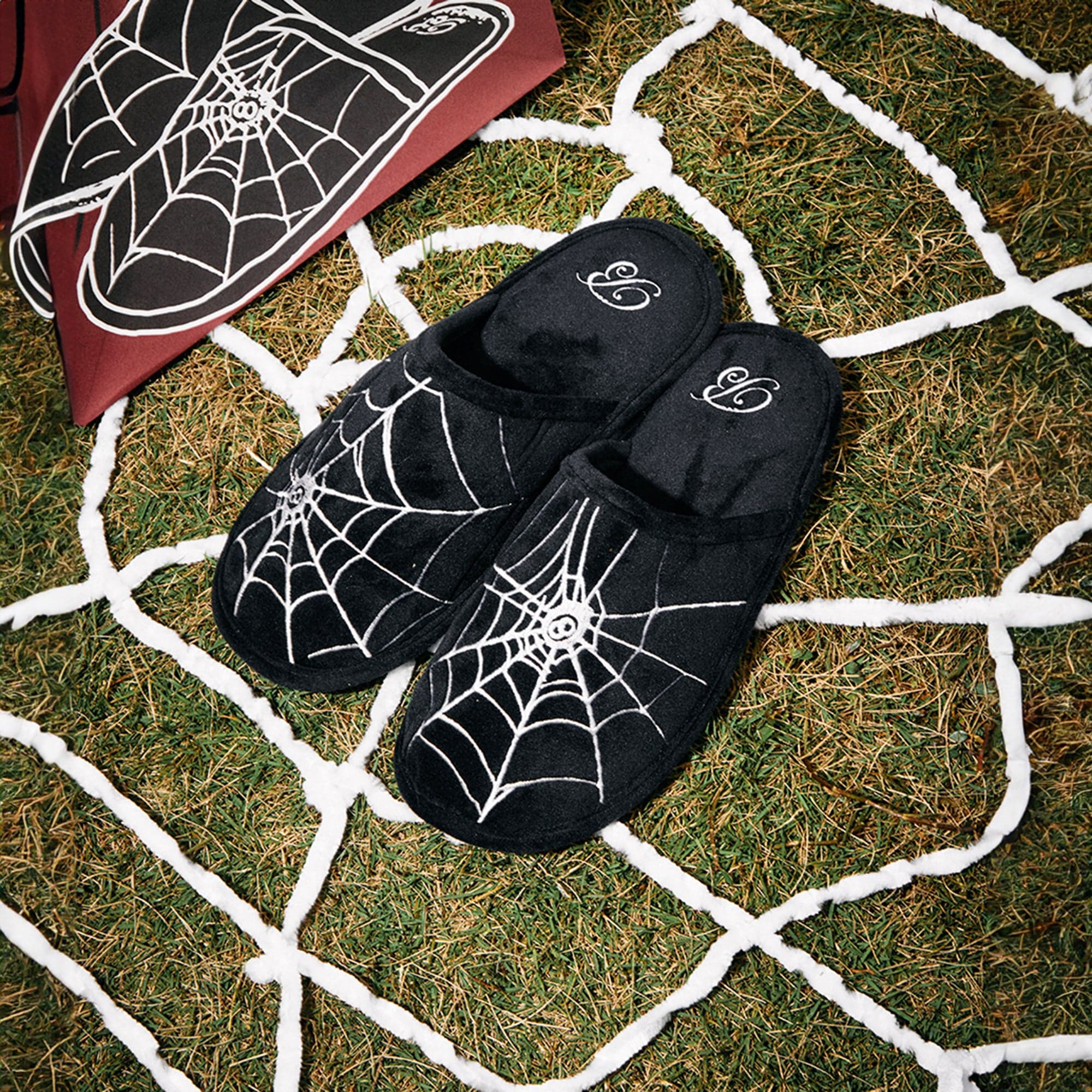 BLACK8MOB Spiderweb Embroidered Slippers, premium urban and streetwear designers apparel on PROJECTISR.com, BLACK8MOB