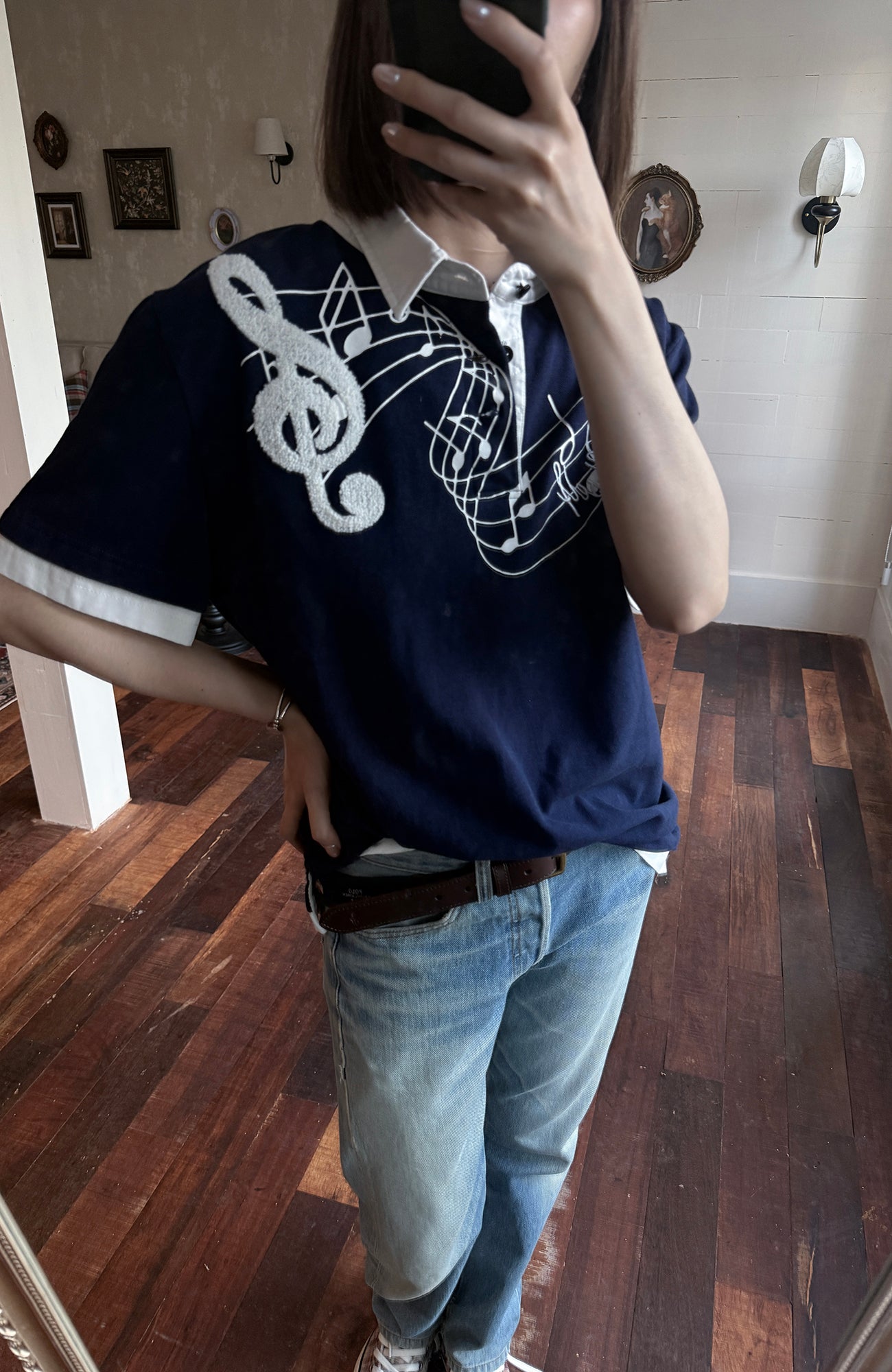 TRECLUB Music Note Embroidered Polo T-Shirt