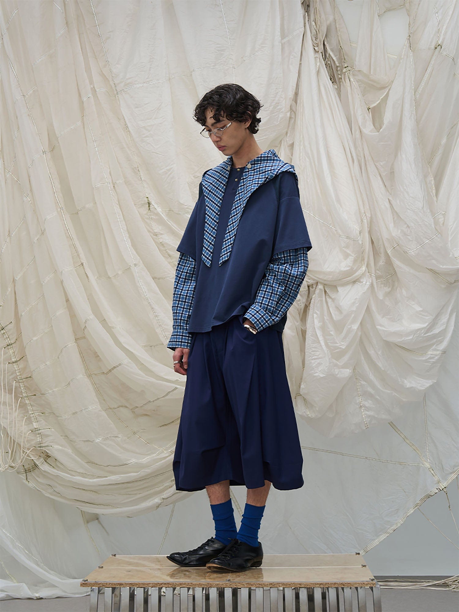 RELABEL Pleated Drape Wide-Leg Shorts, premium urban and streetwear designers apparel on PROJECTISR.com, RELABEL