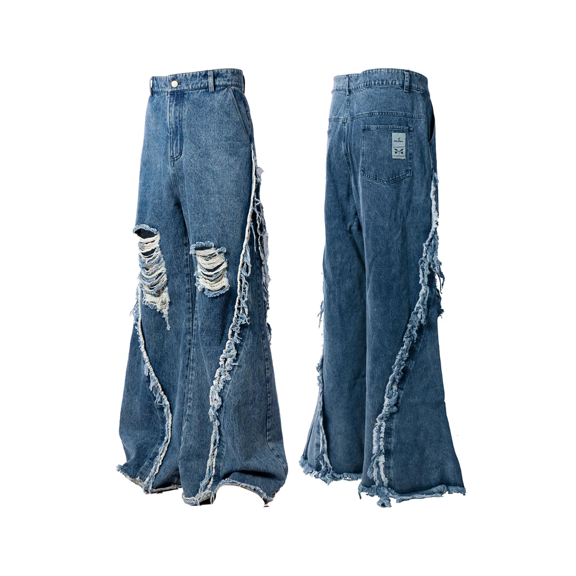 RELABEL Split Heavy-Distressed Washed Denim Pants, premium urban and streetwear designers apparel on PROJECTISR.com, RELABEL