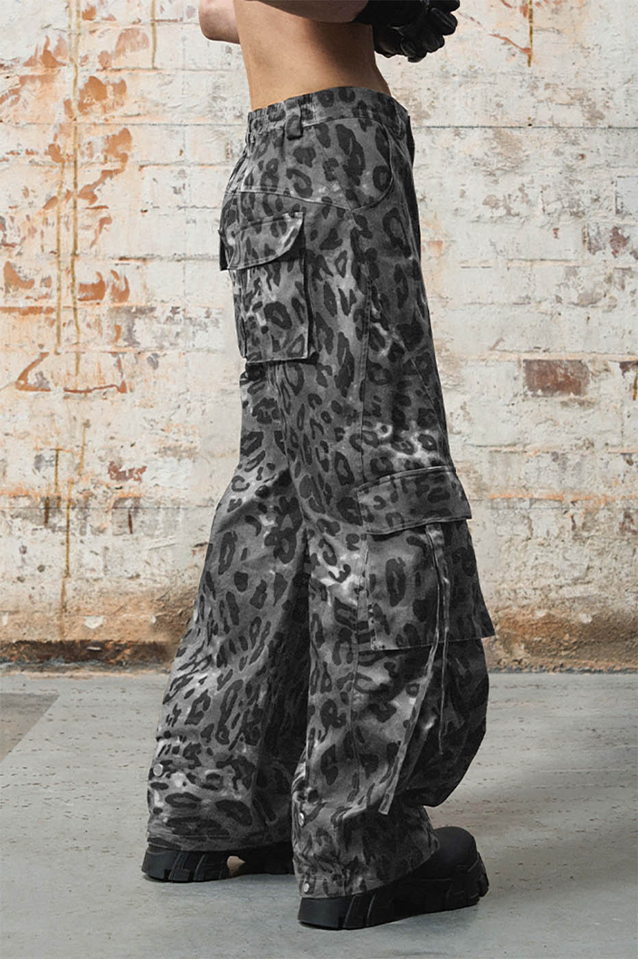 RELABEL Leopard Multi-Pocket Ribbon Cargo Pants, premium urban and streetwear designers apparel on PROJECTISR.com, RELABEL