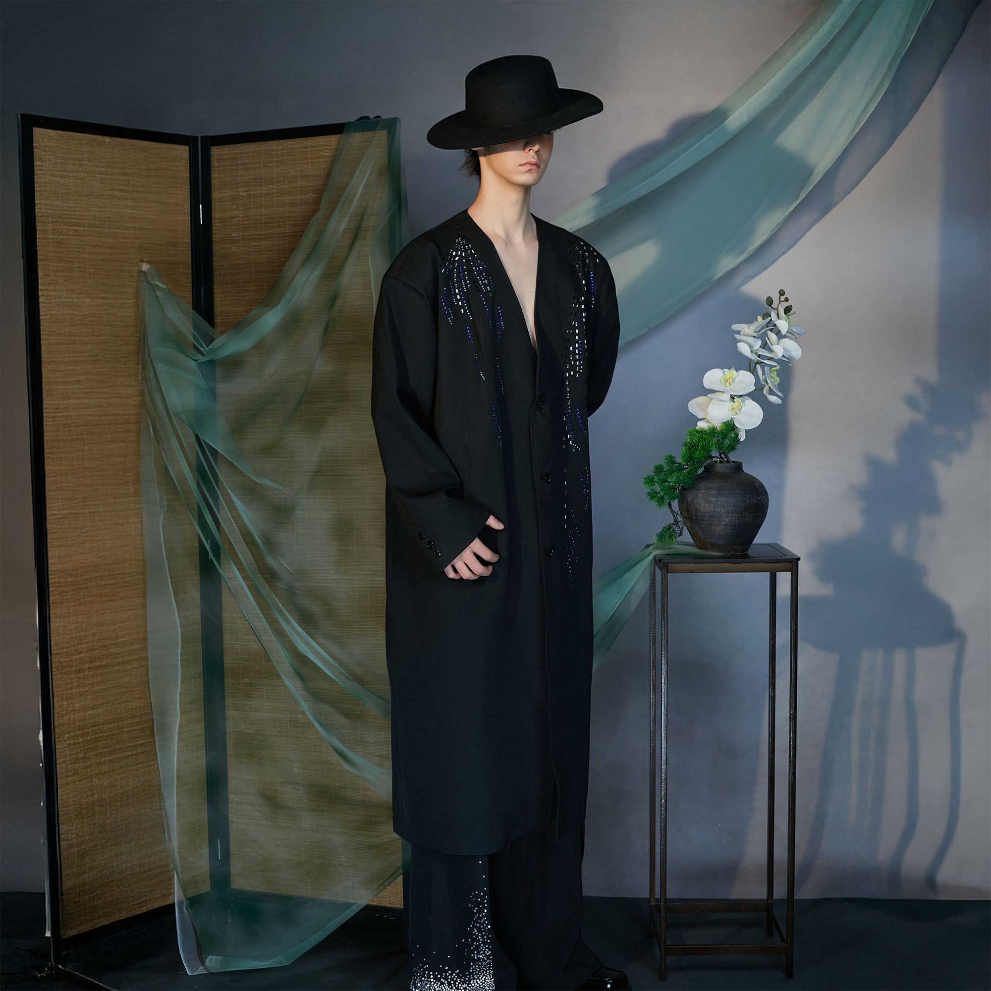 JIECHI Sequin Embroidery V-Neck Overcoat, premium urban and streetwear designers apparel on PROJECTISR.com, JIECHI