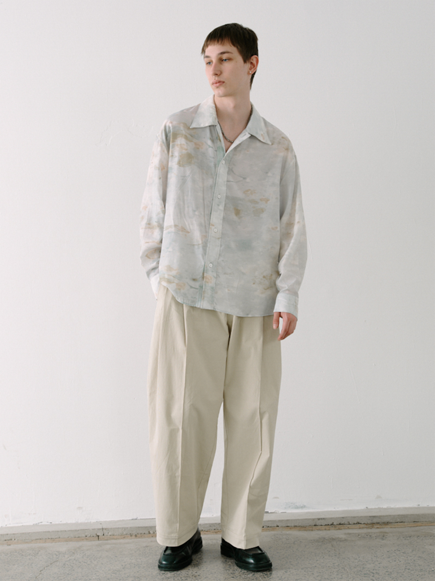 GRAINMUSTARD Washed Tie-Dye Draped Shirt, premium urban and streetwear designers apparel on PROJECTISR.com, GRAINMUSTARD