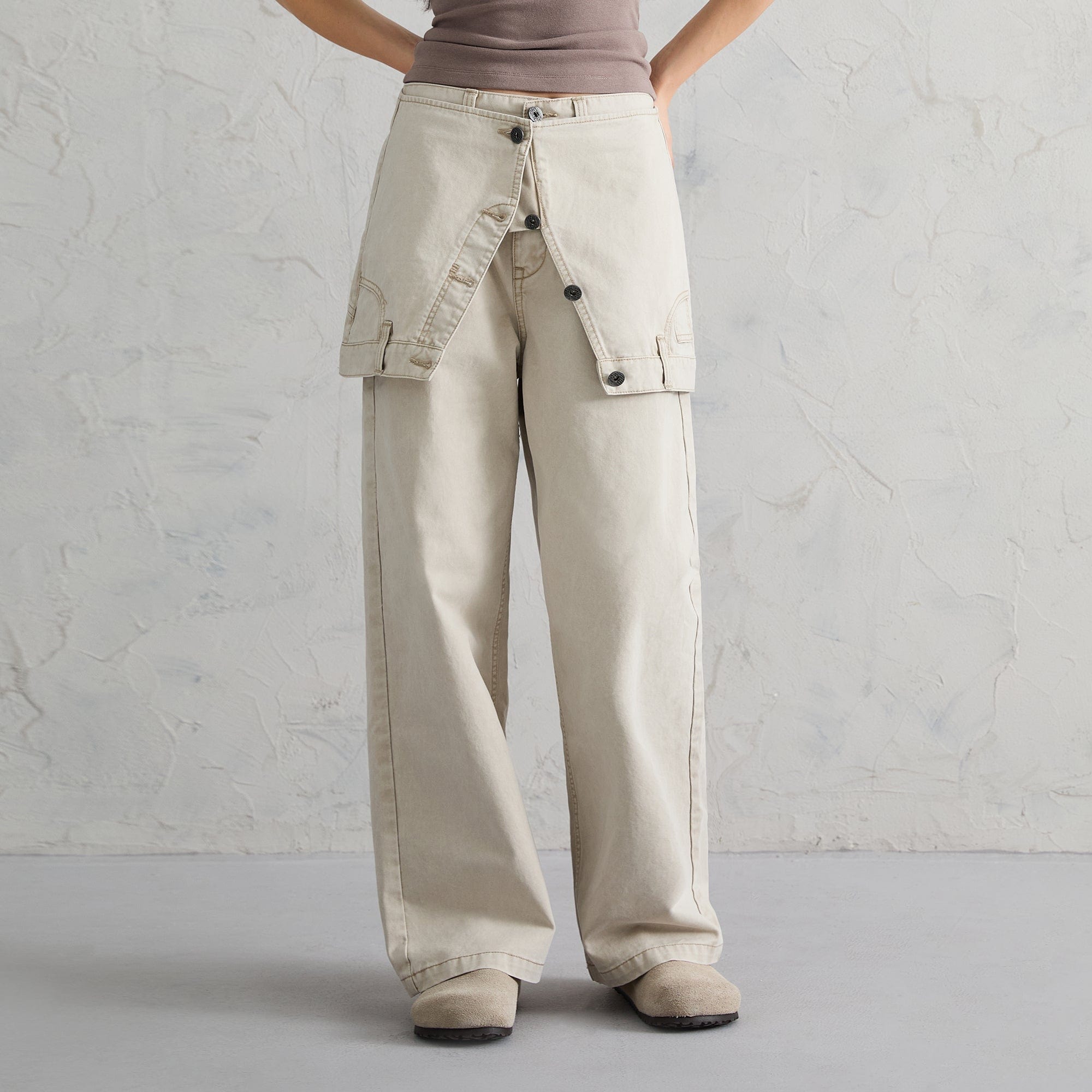 ORGANIC EMOTION Classic Washed Detachable Waist Cape Jeans, premium urban and streetwear designers apparel on PROJECTISR.com, ORGANIC EMOTION