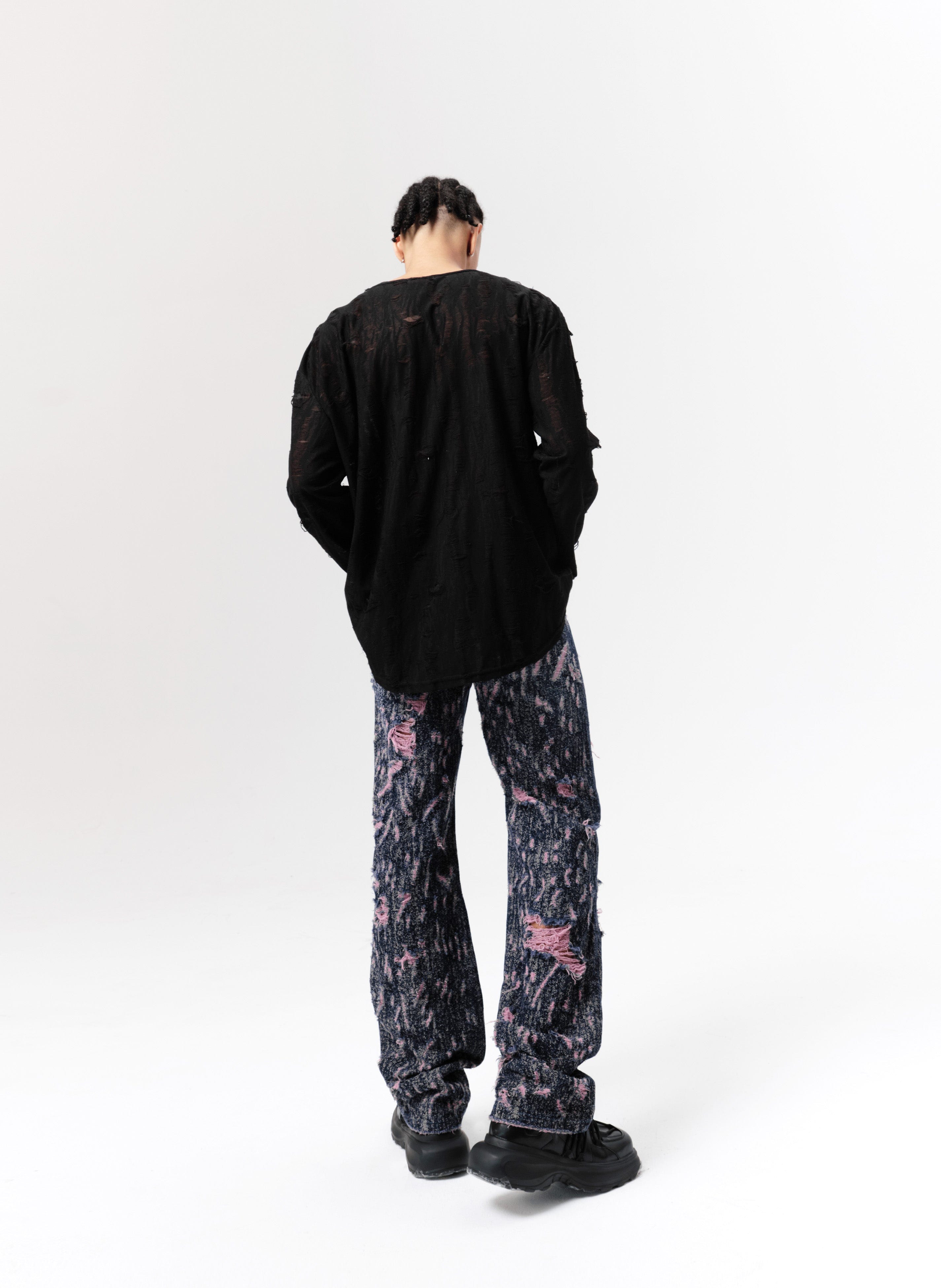 VANN VALRENCE Distressed Washed High-Waisted Straight-Leg Jeans