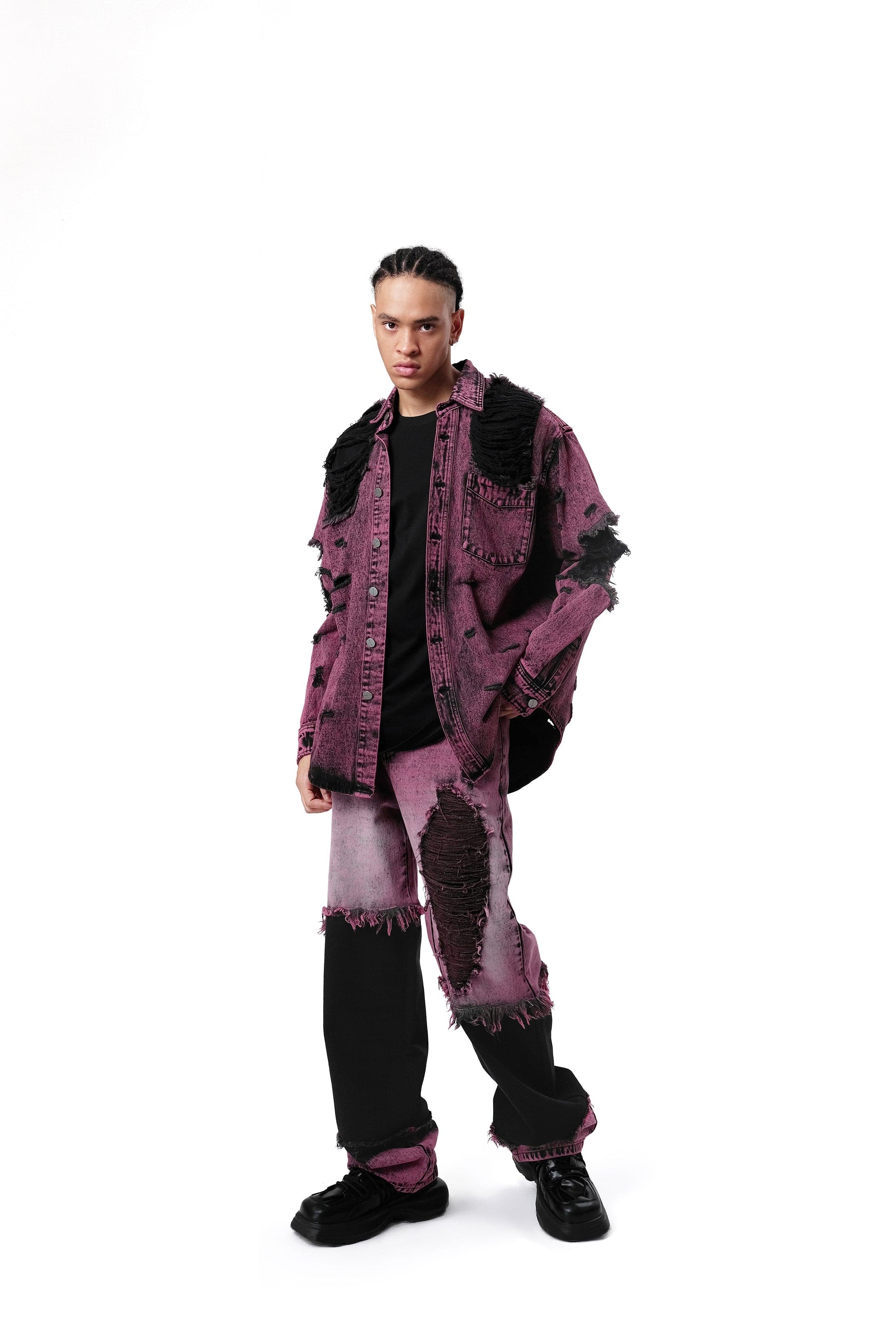 VANN VALRENCE Distressed Frayed Denim Shirt Jacket, premium urban and streetwear designers apparel on PROJECTISR.com, VANN VALRENCE