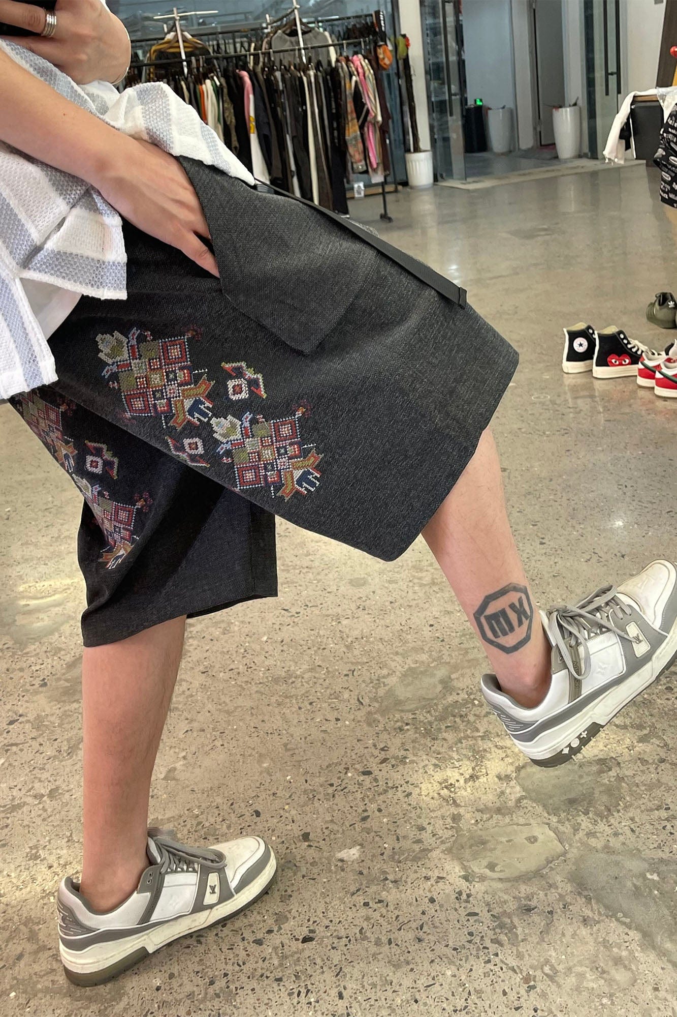 ME DA IGUAL Ethnic Embroidery Belted Shorts, premium urban and streetwear designers apparel on PROJECTISR.com, ME DA IGUAL