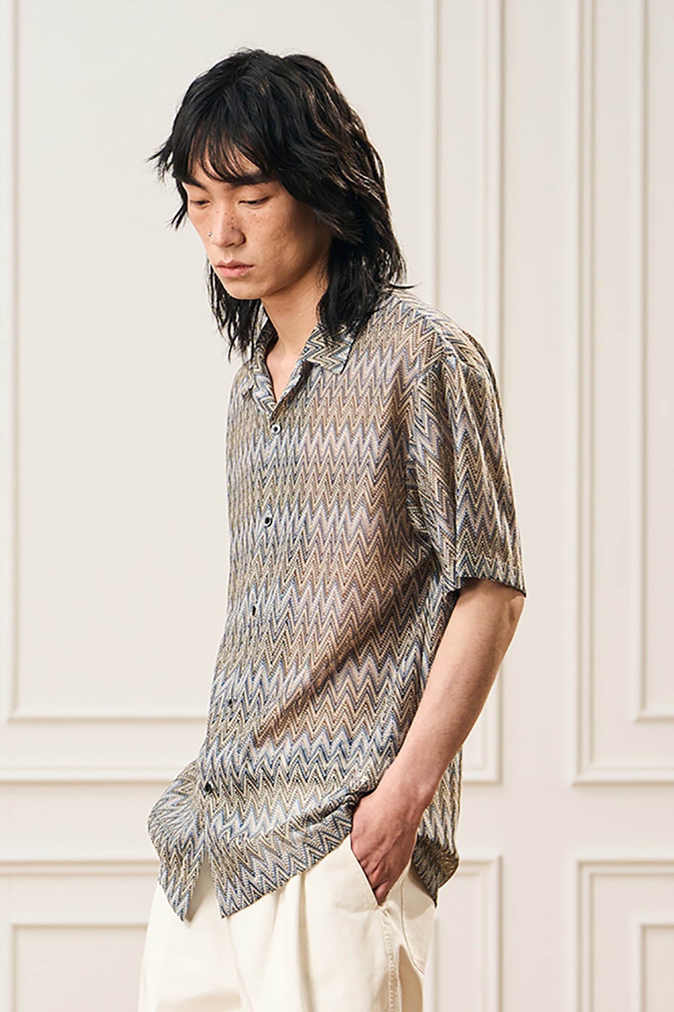 EPIC POETRY Geometric Ripple Knitted Half Shirt Sandstone, premium urban and streetwear designers apparel on PROJECTISR.com, EPIC POETRY