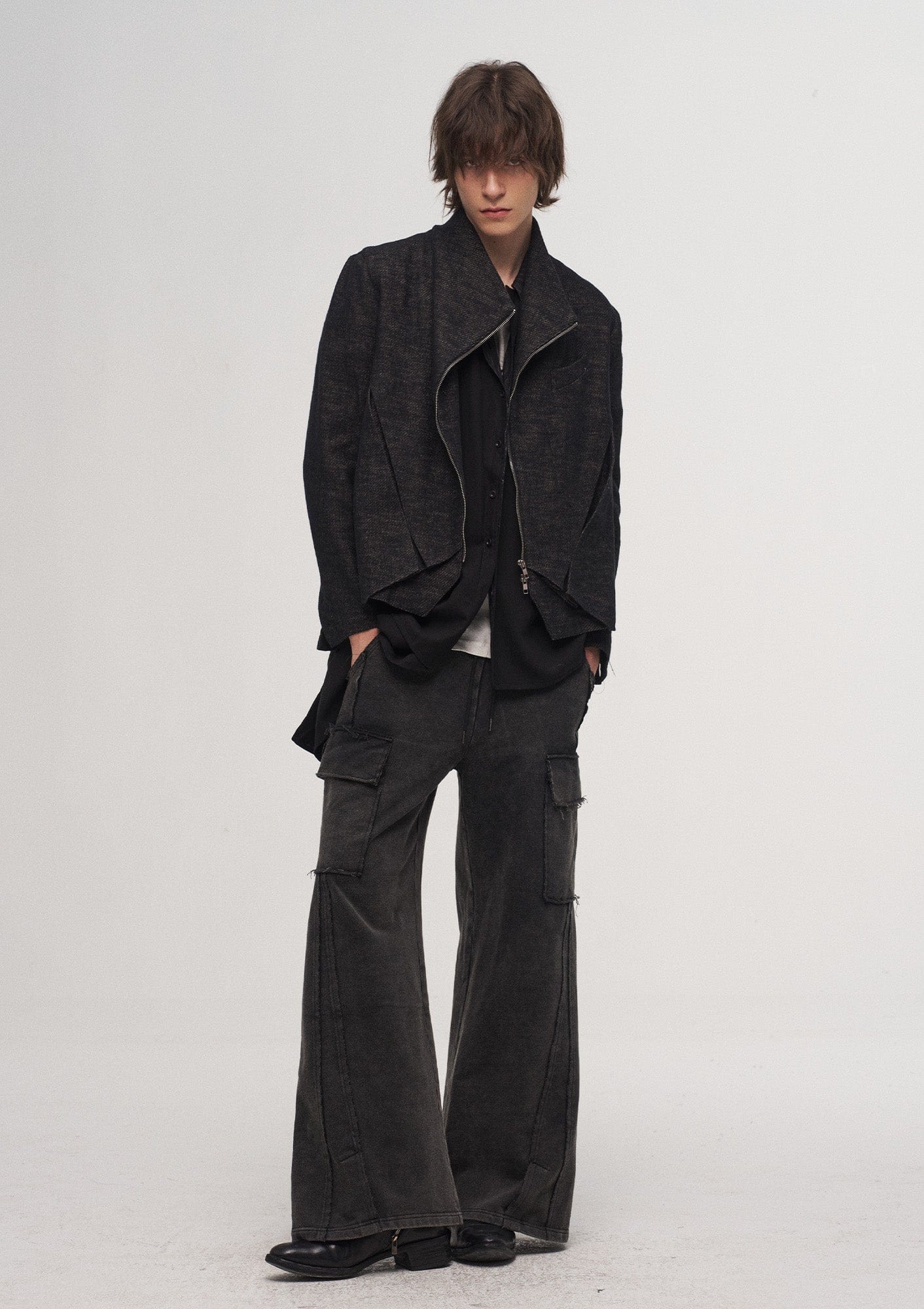 ILNya Nieternite Nifutur Washed Frayed Panel Wide-Leg Pants, premium urban and streetwear designers apparel on PROJECTISR.com, ILNya Nieternite Nifutur