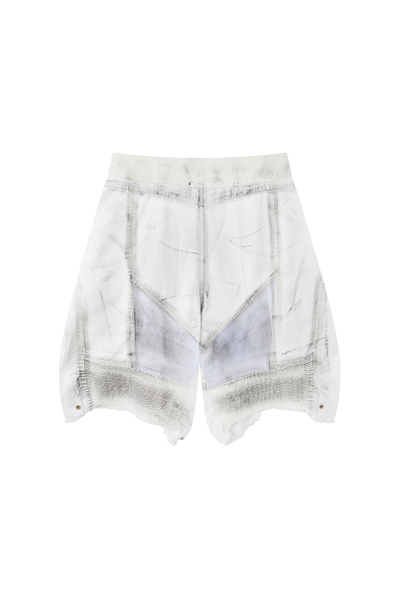 CLP Ribbed Paneled Wide-Leg Denim Shorts