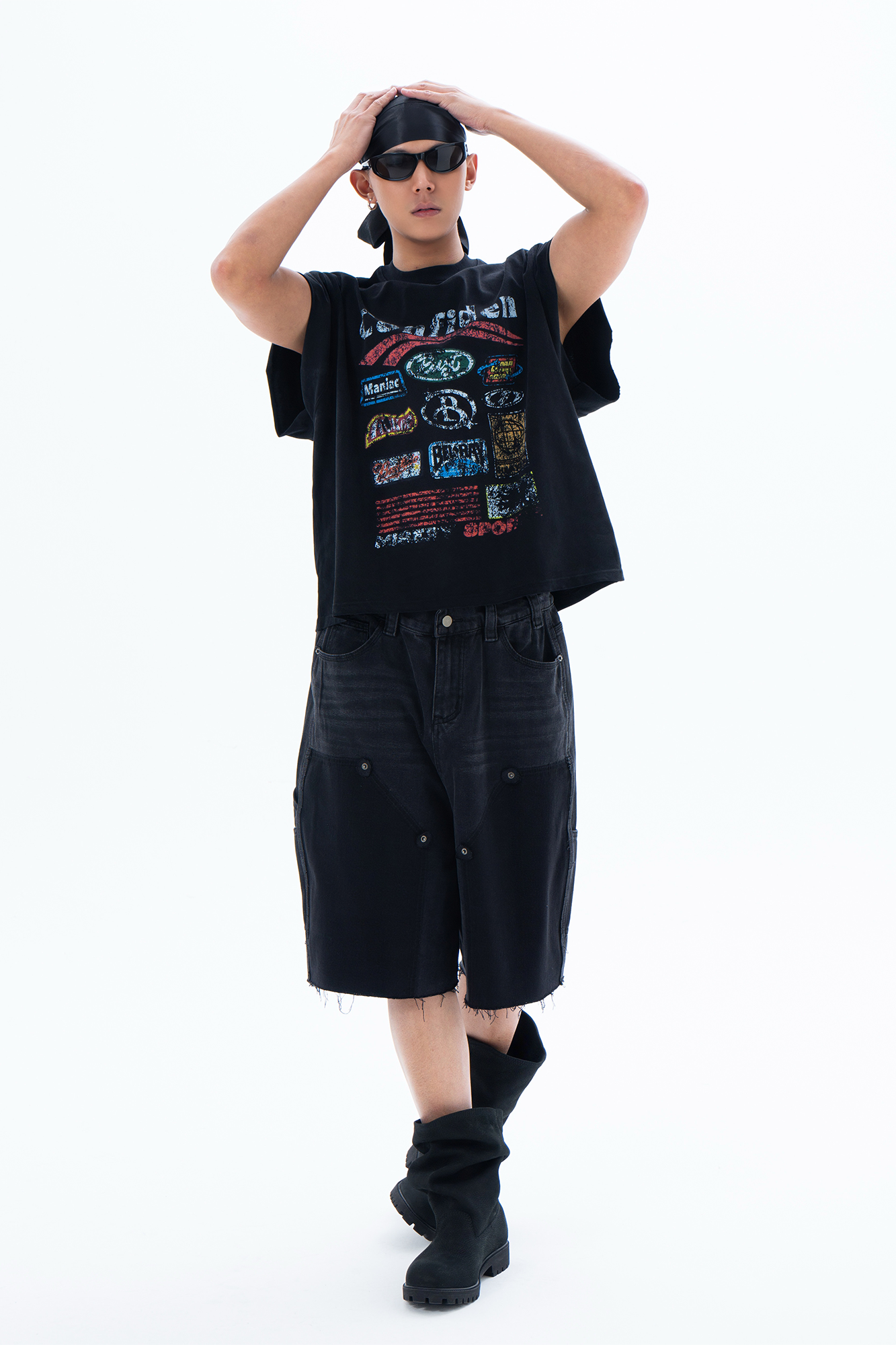 CLP Retro Washed Raw Edge Paneled Shorts