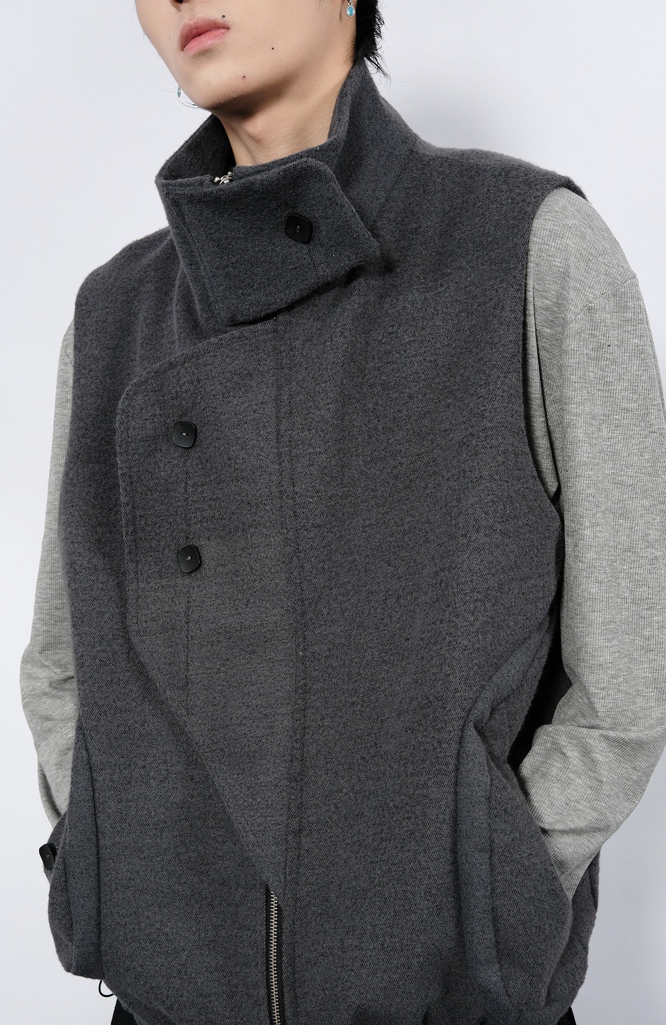 7440 37 1 Asym Placket Drawstring Hem Padded Vest, premium urban and streetwear designers apparel on PROJECTISR.com, 7440 37 1